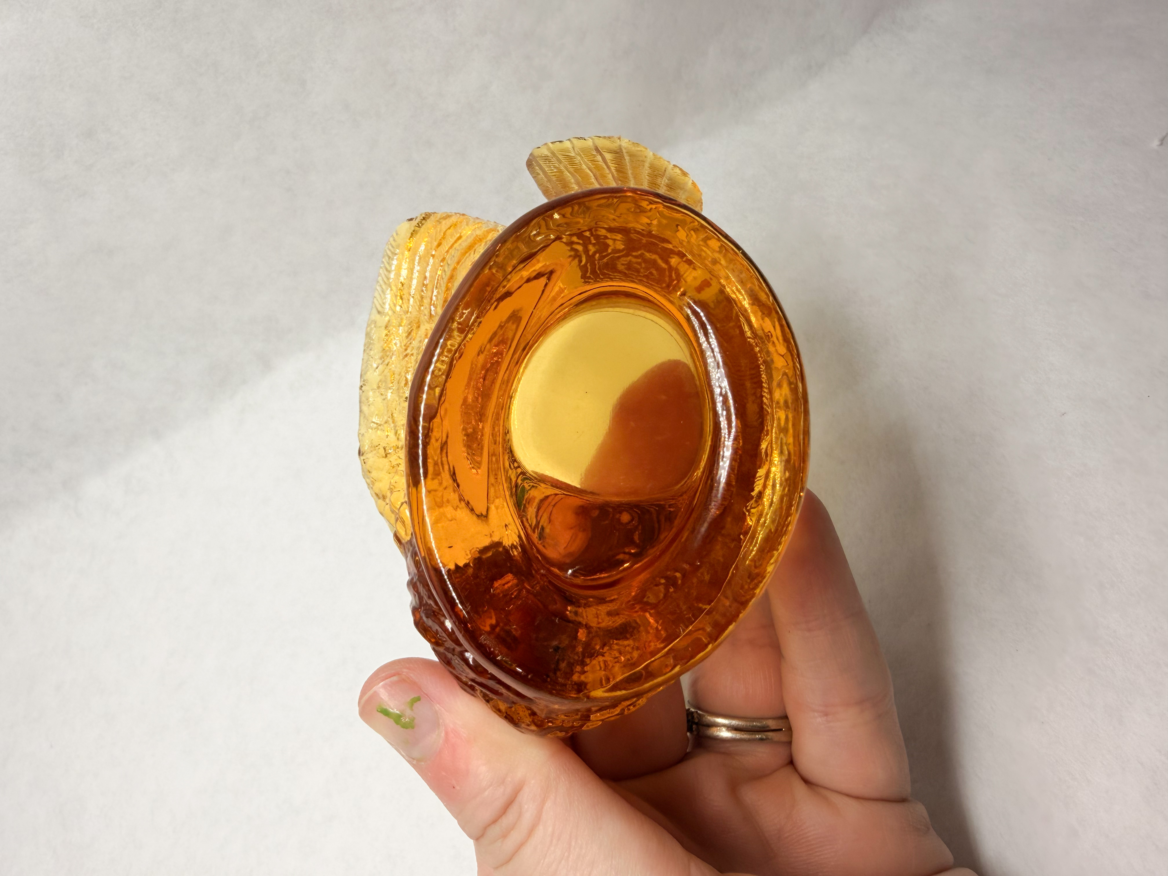 AMBER GLASS BIRD SALT CELLAR, MID-20TH CENTURY