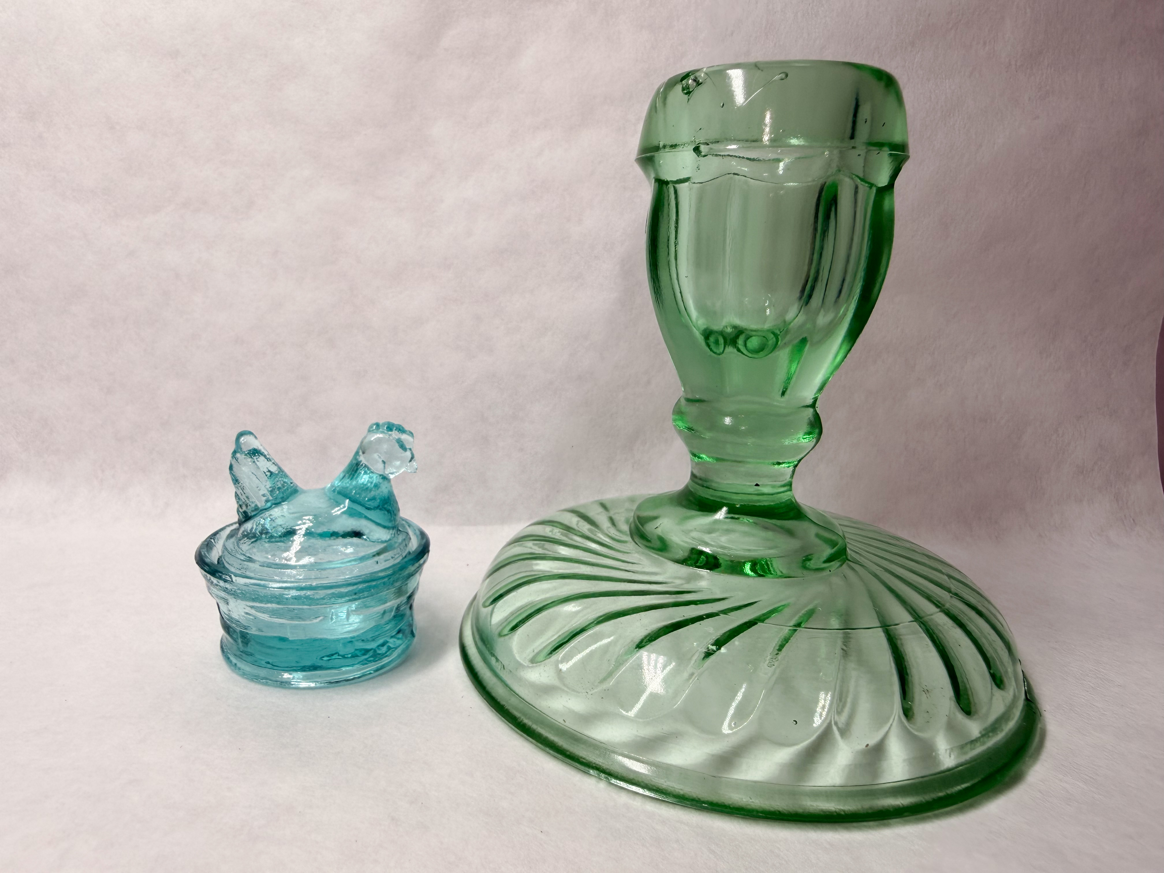 AQUA AND URANIUM PRESSED GLASS ARTICLES, 20TH CENTURY