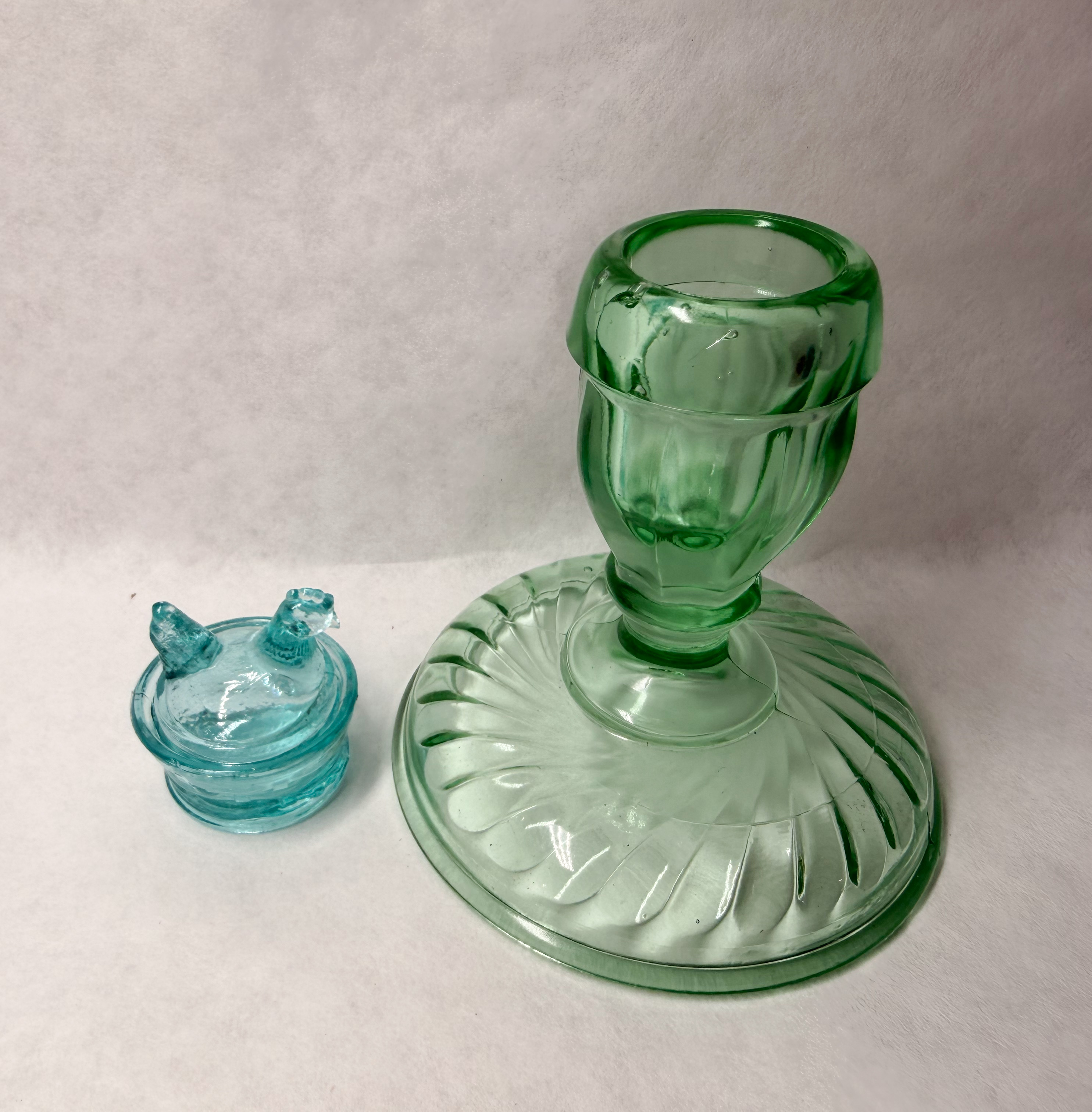 AQUA AND URANIUM PRESSED GLASS ARTICLES, 20TH CENTURY