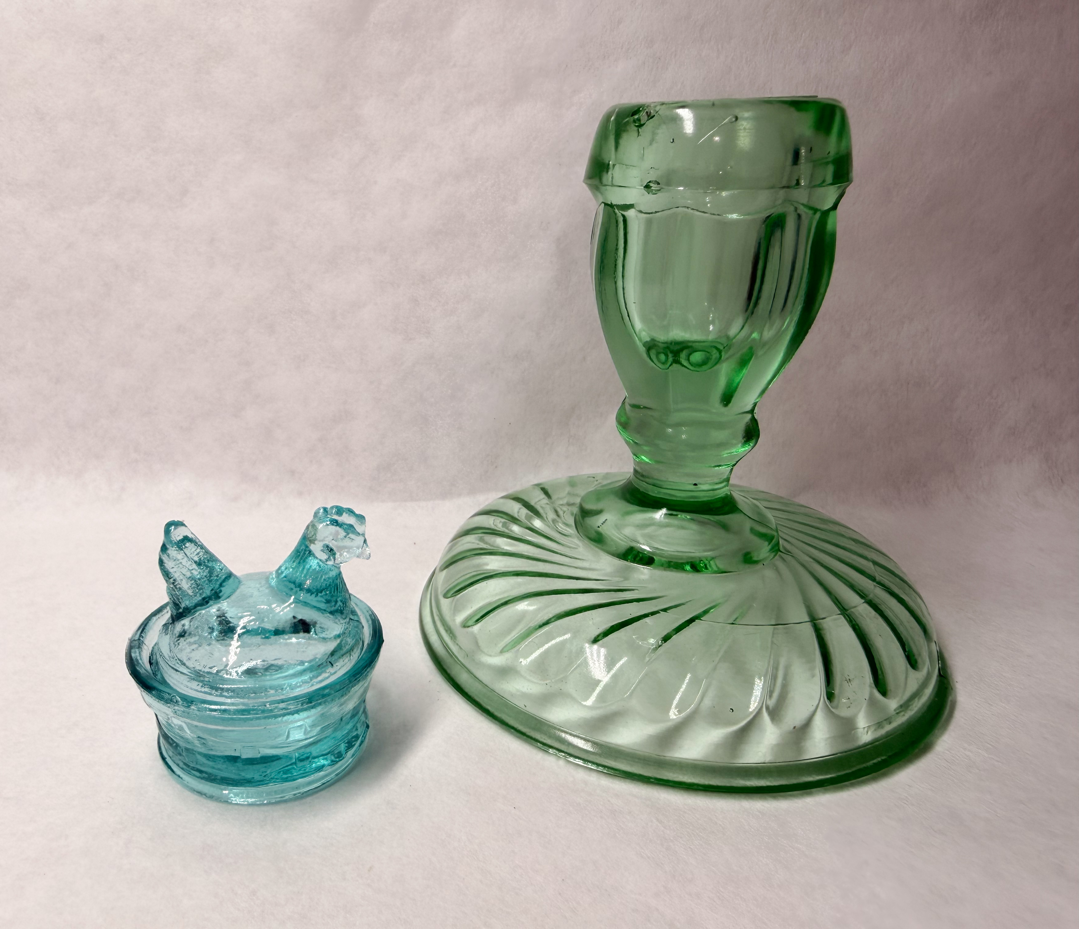 AQUA AND URANIUM PRESSED GLASS ARTICLES, 20TH CENTURY