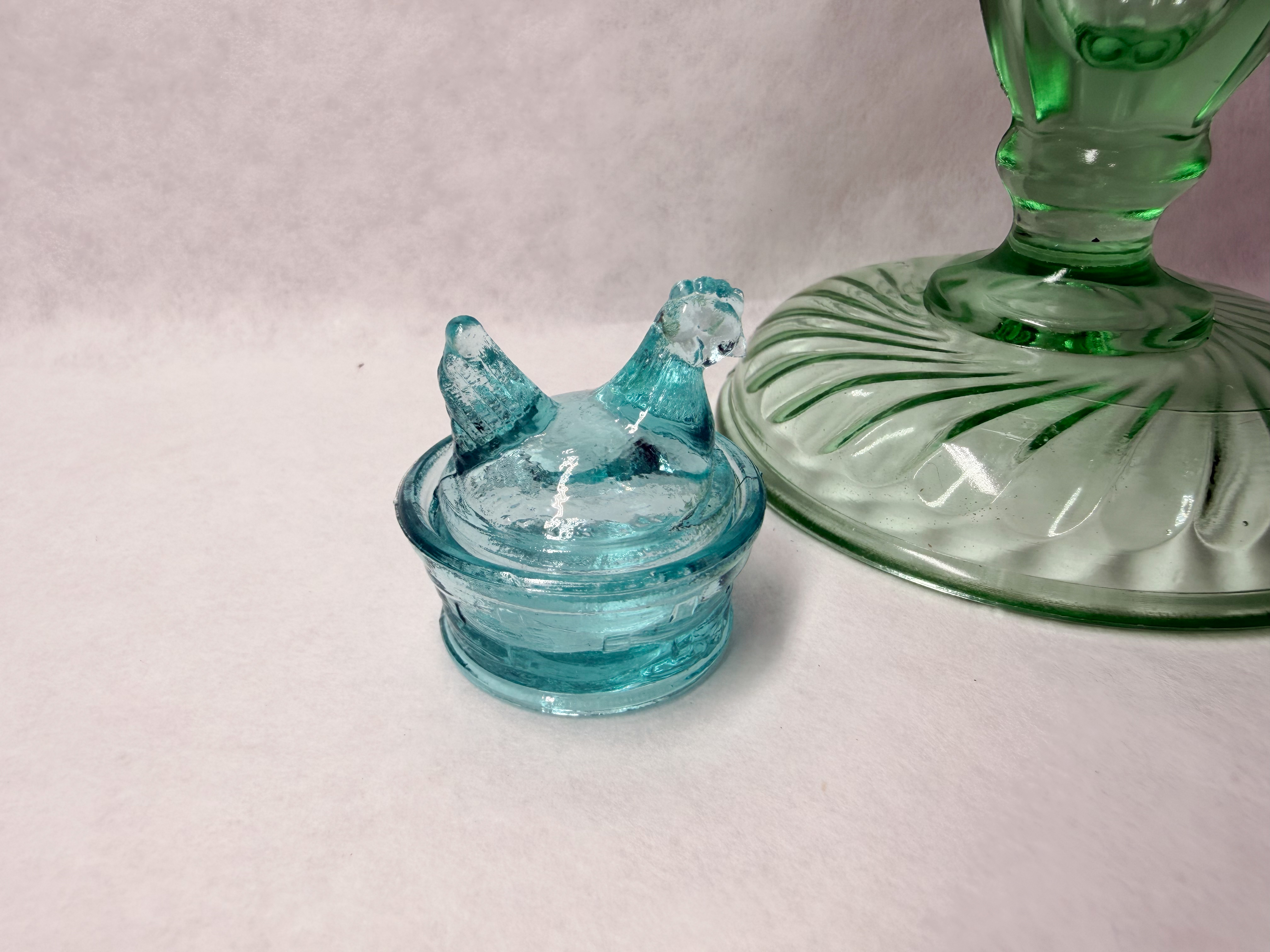 AQUA AND URANIUM PRESSED GLASS ARTICLES, 20TH CENTURY