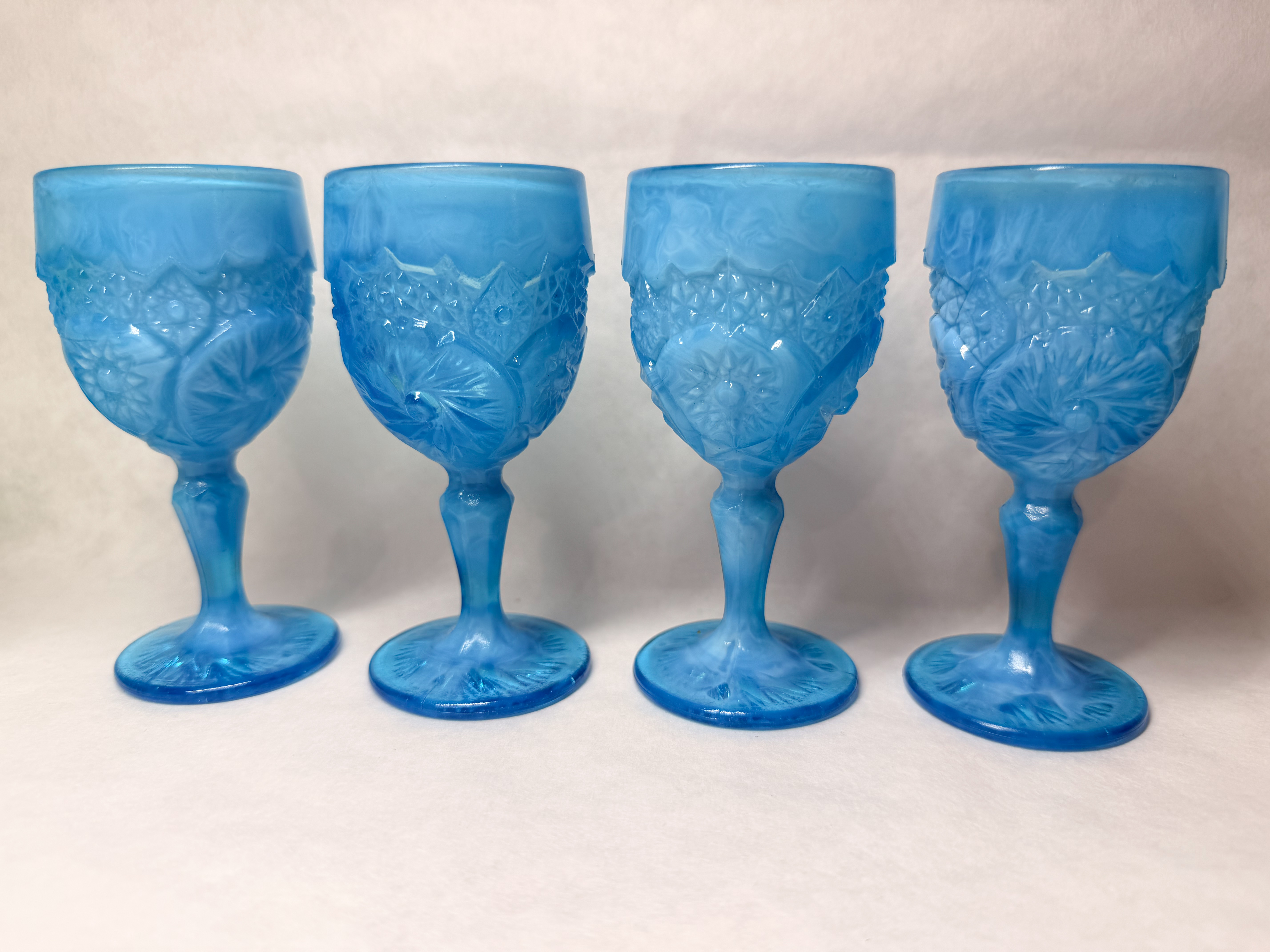 BOYD BLUE SLAG GLASS GOBLETS