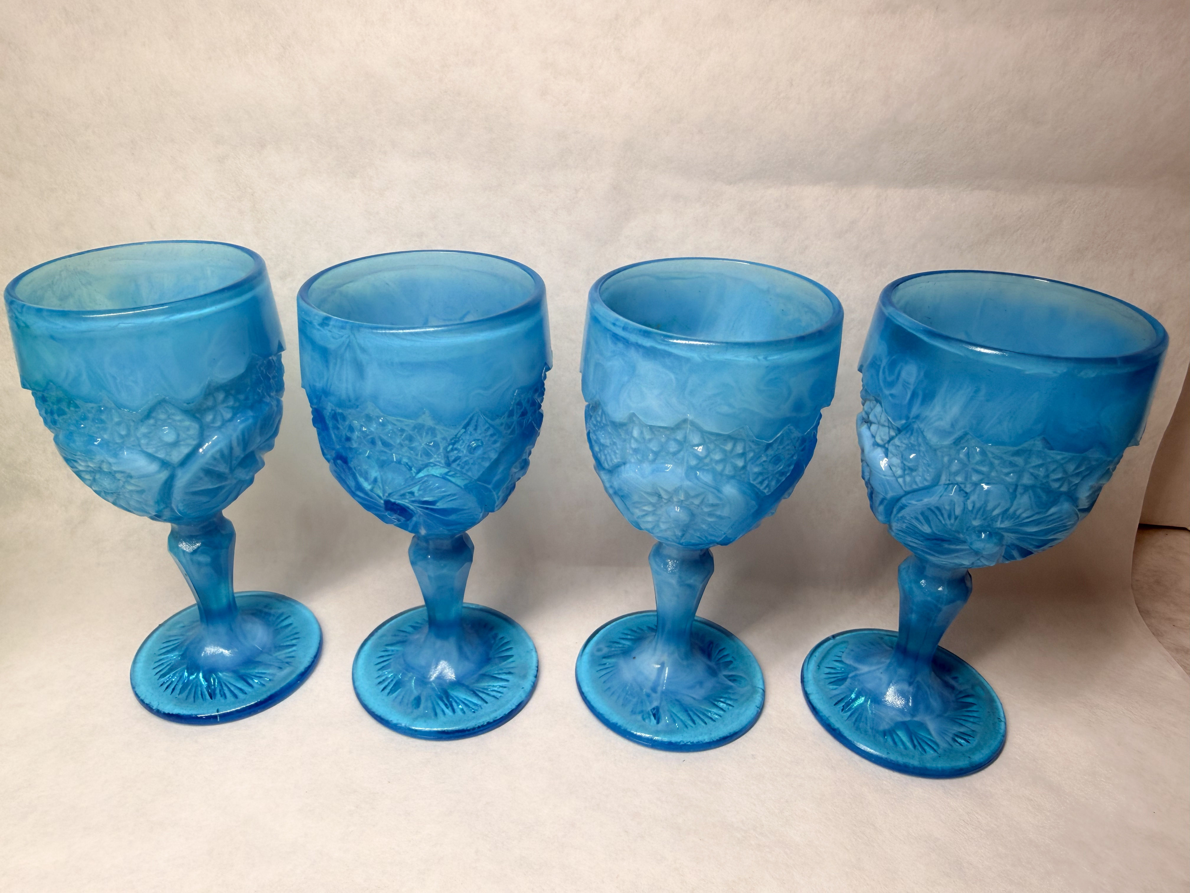 BOYD BLUE SLAG GLASS GOBLETS