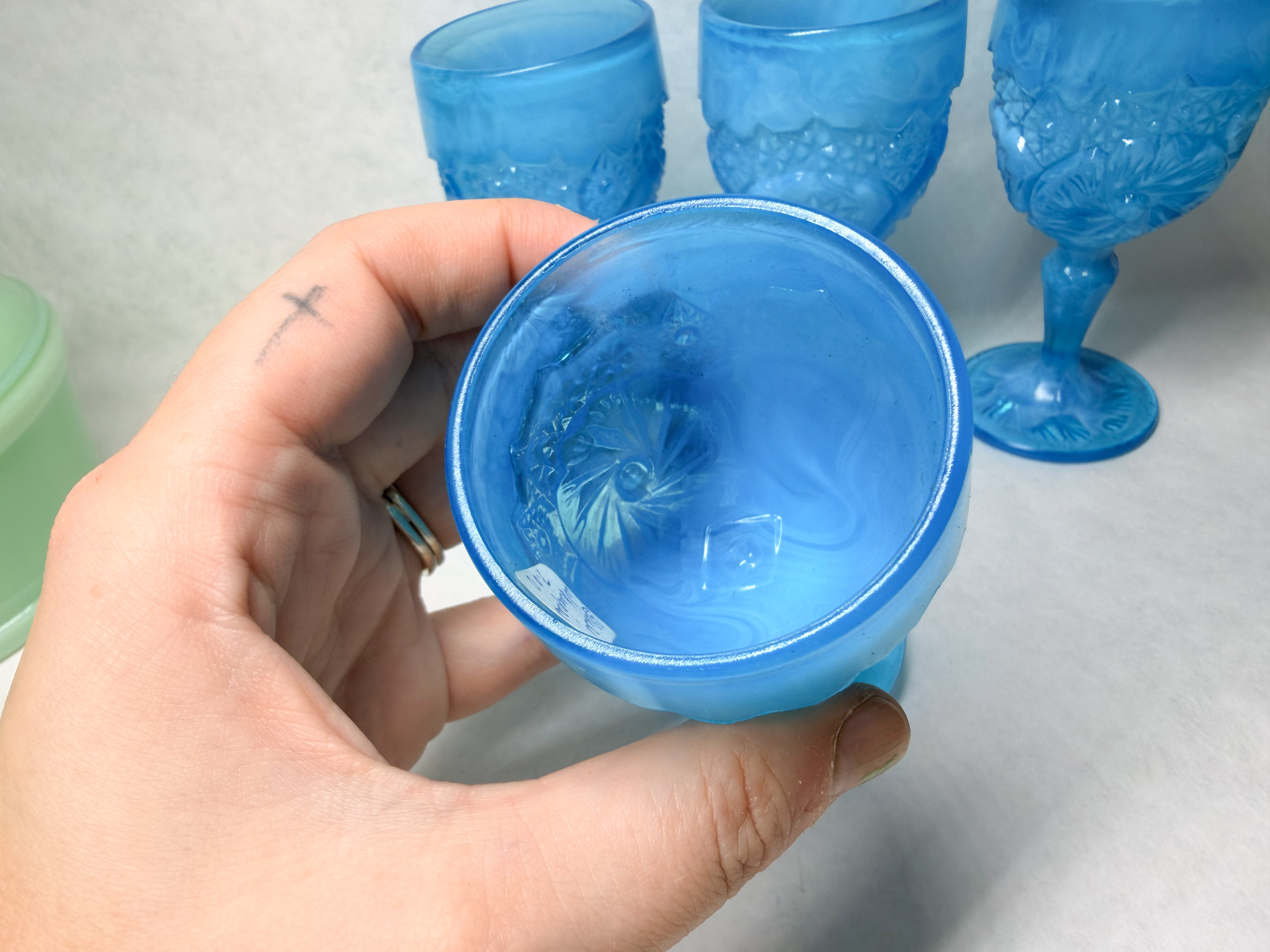 BOYD BLUE SLAG GLASS GOBLETS