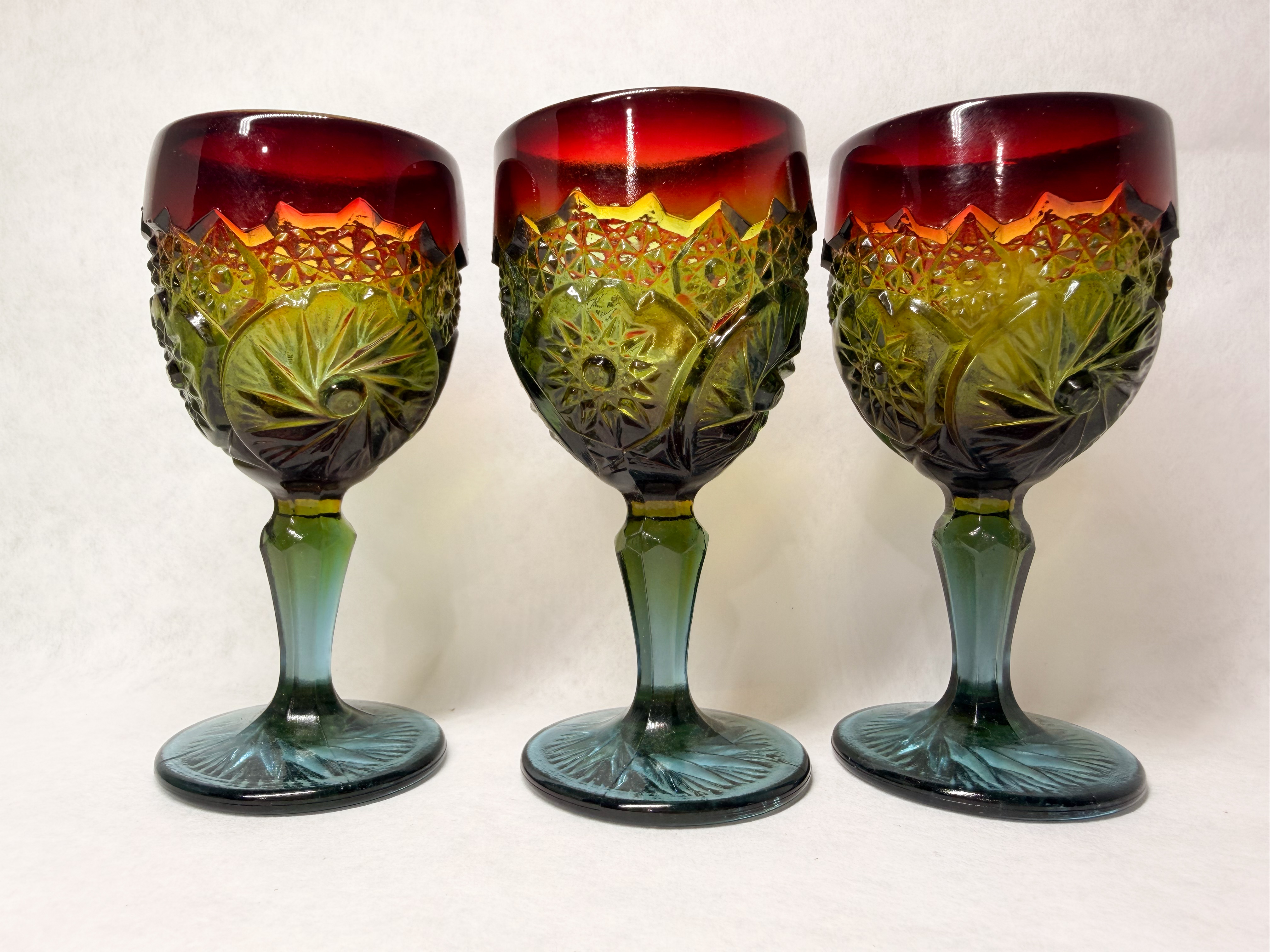 BOYD'S CRYSTAL RAINBOW GLASS GOBLETS, 1980S