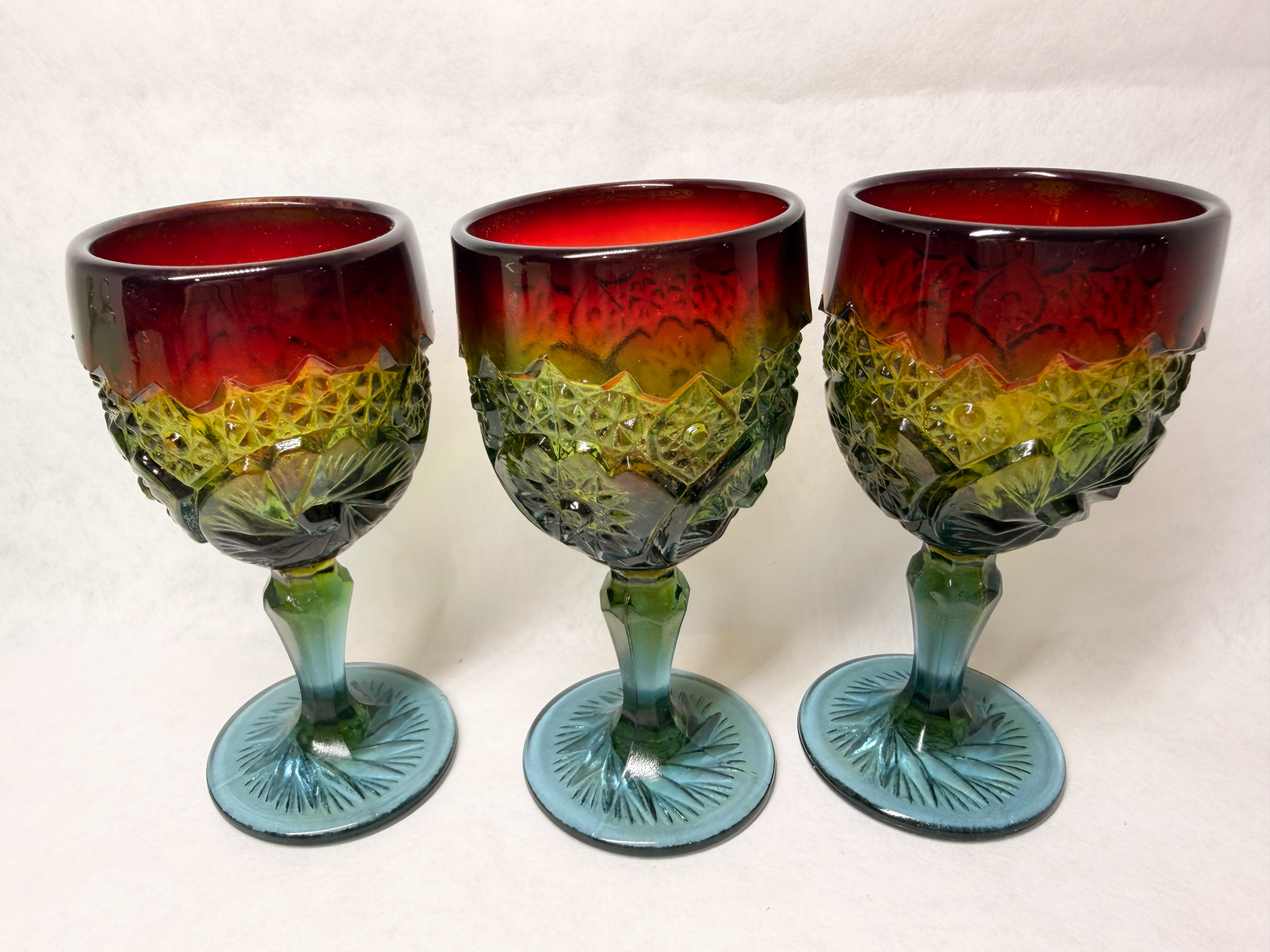 BOYD'S CRYSTAL RAINBOW GLASS GOBLETS, 1980S