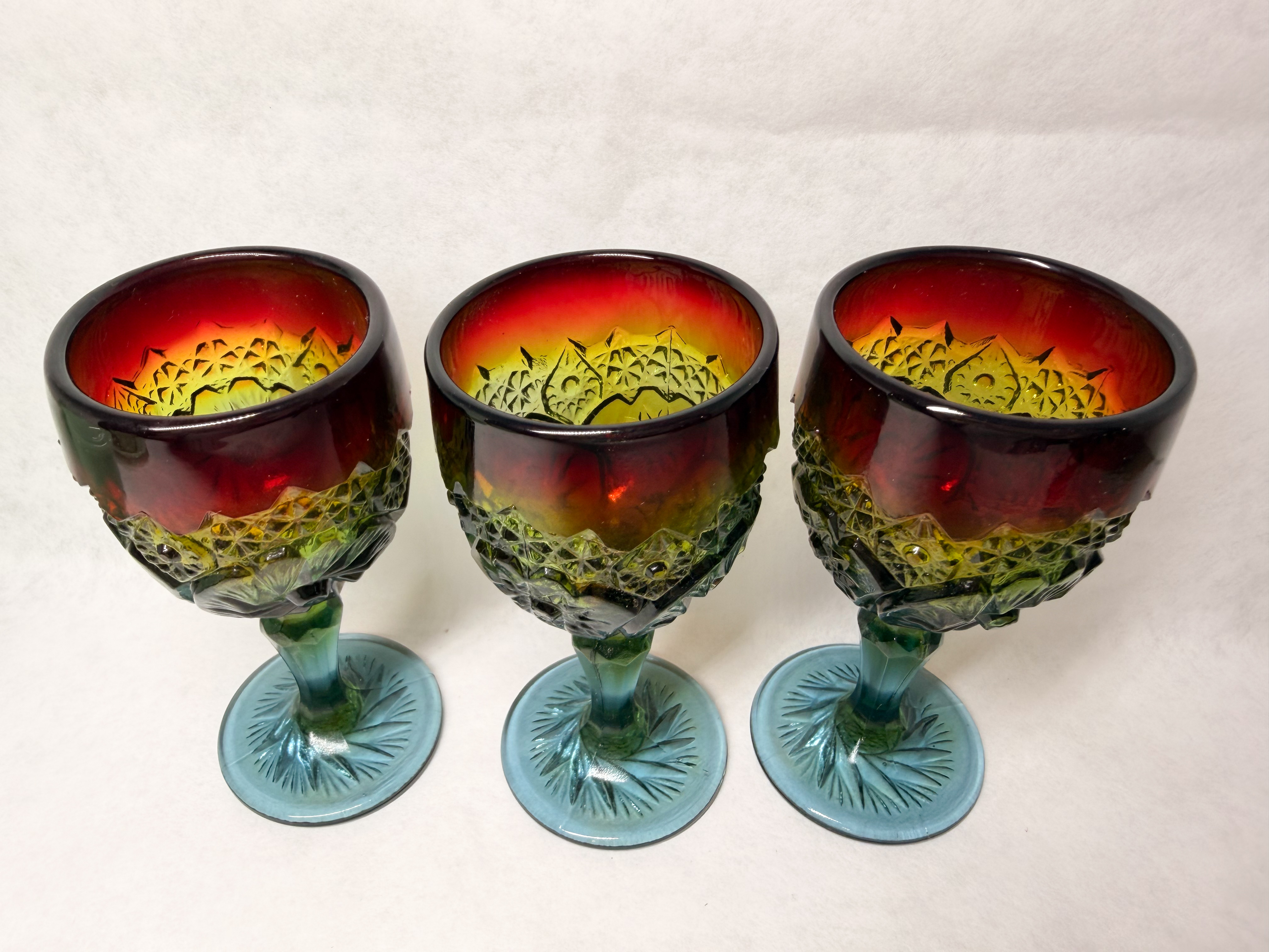 BOYD'S CRYSTAL RAINBOW GLASS GOBLETS, 1980S