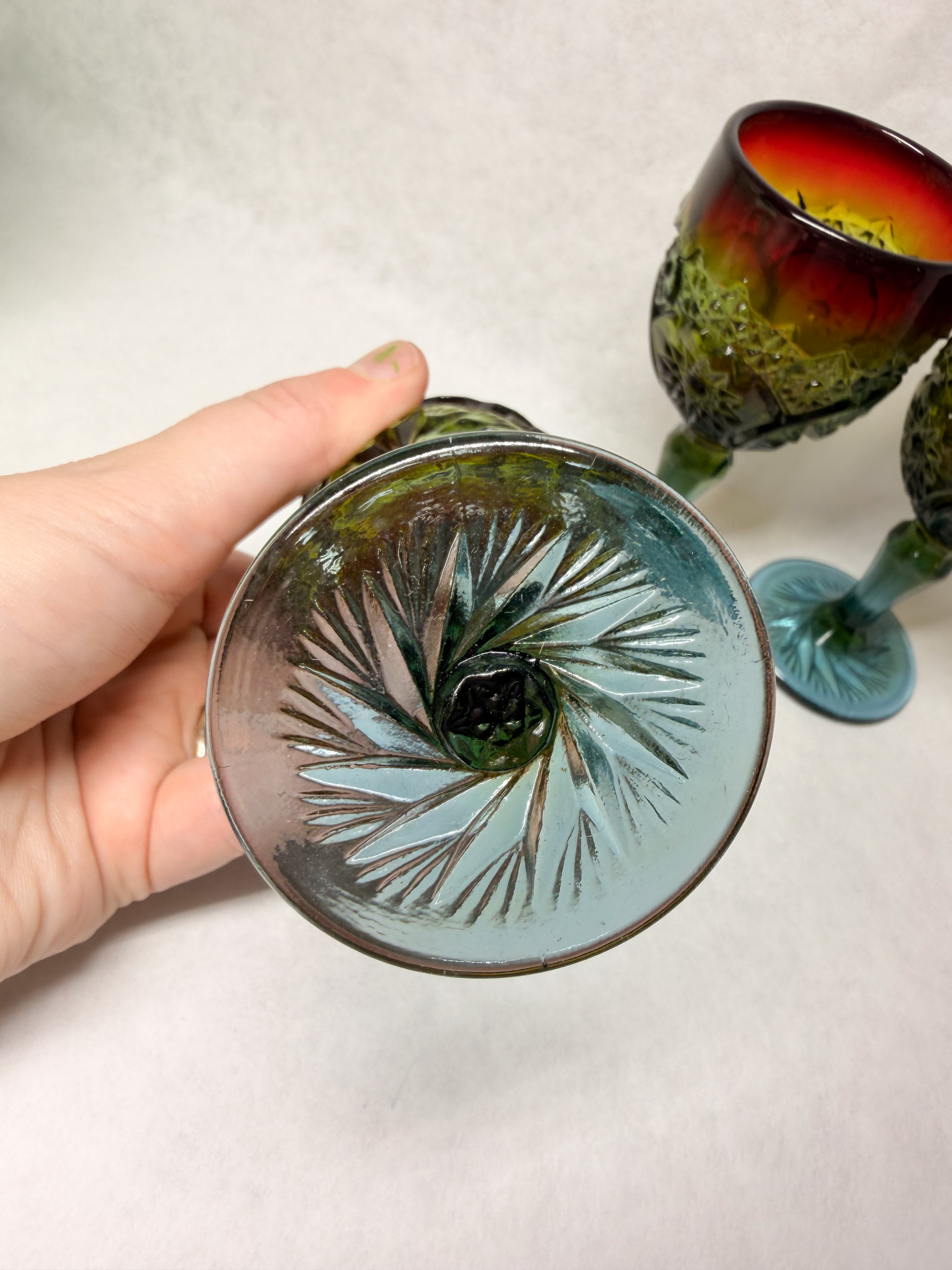 BOYD'S CRYSTAL RAINBOW GLASS GOBLETS, 1980S
