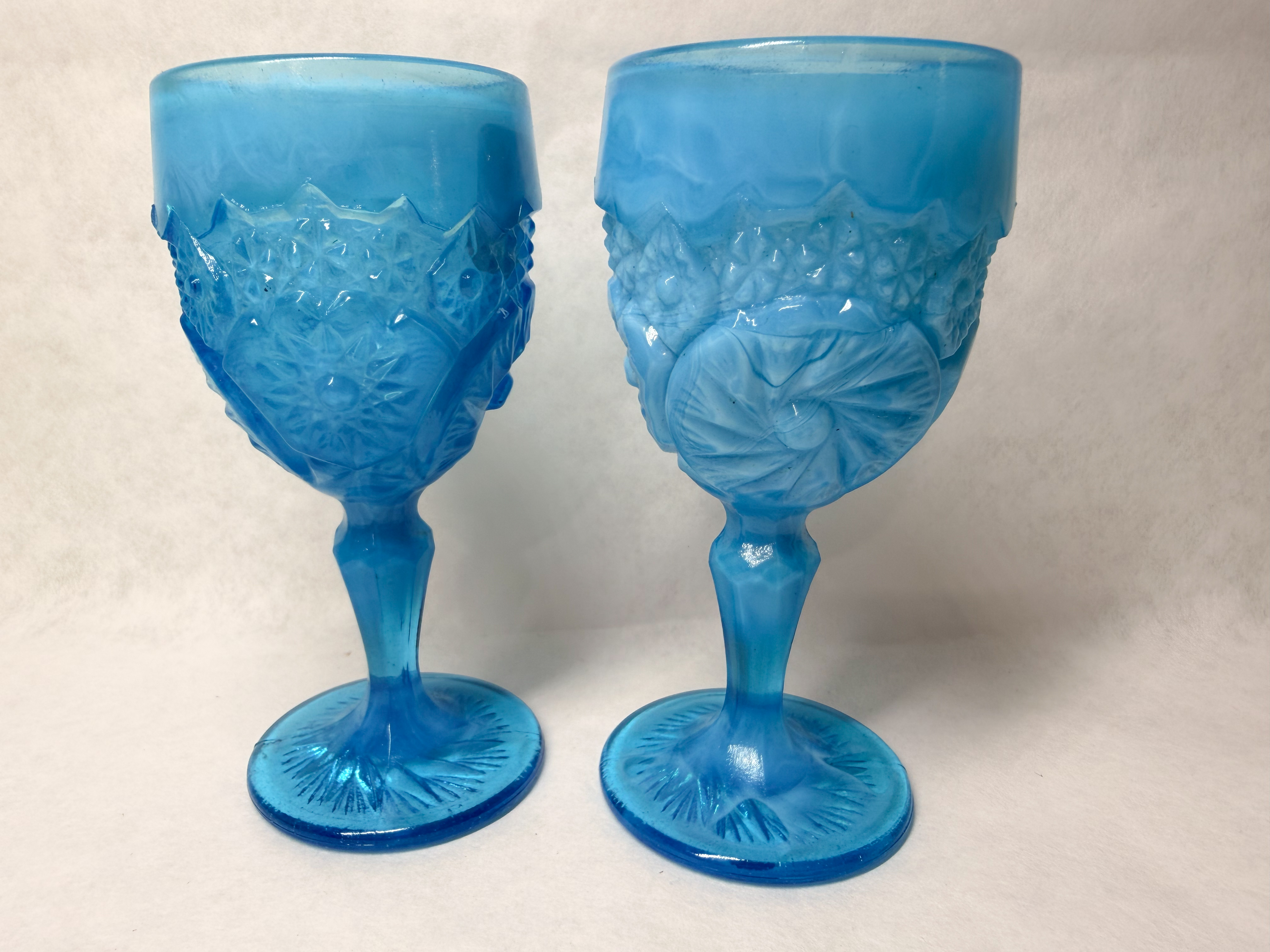 BOYD BLUE GLASS MARBLED SLAG GOBLETS, 20TH CENTURY