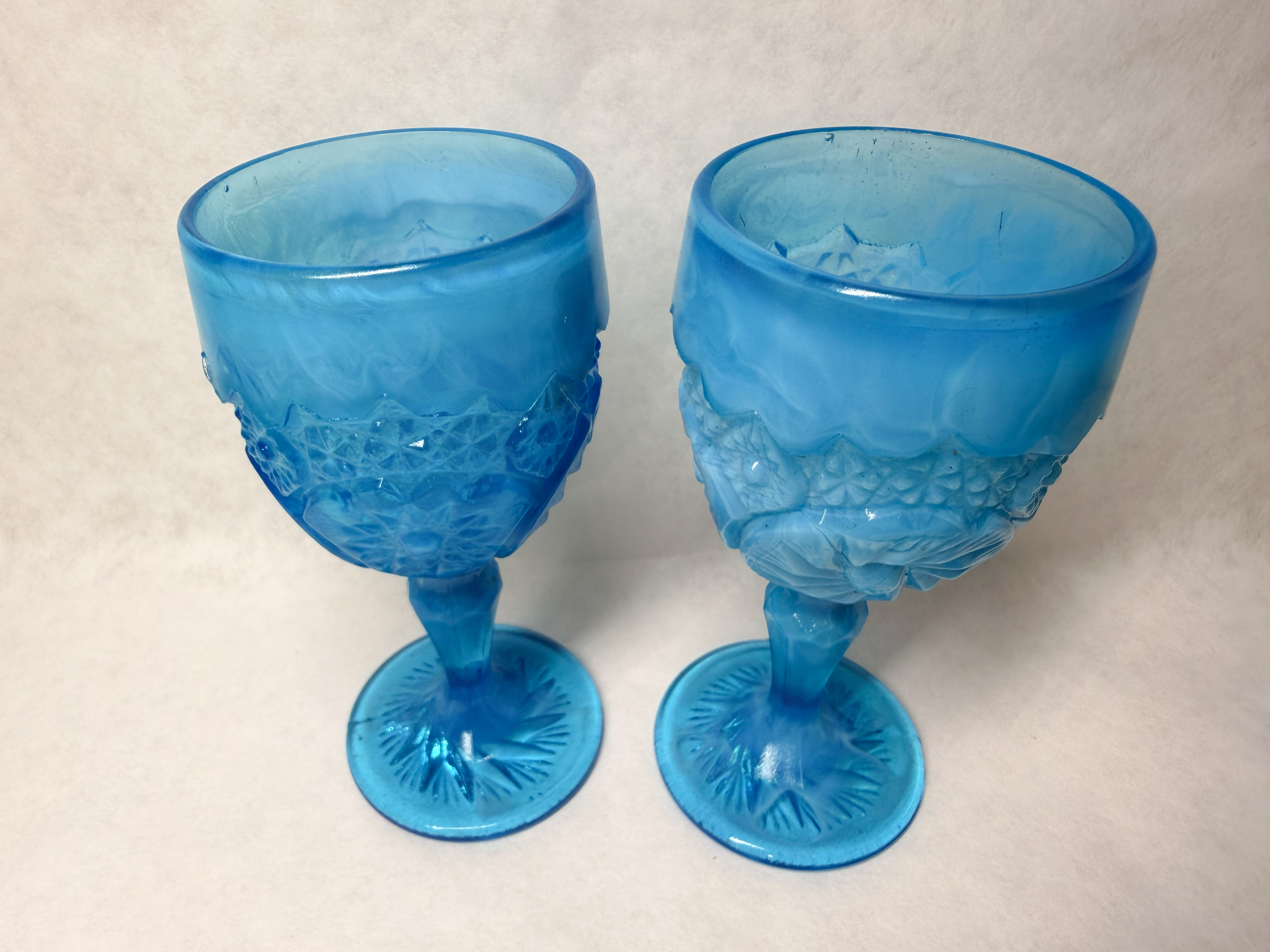 BOYD BLUE GLASS MARBLED SLAG GOBLETS, 20TH CENTURY
