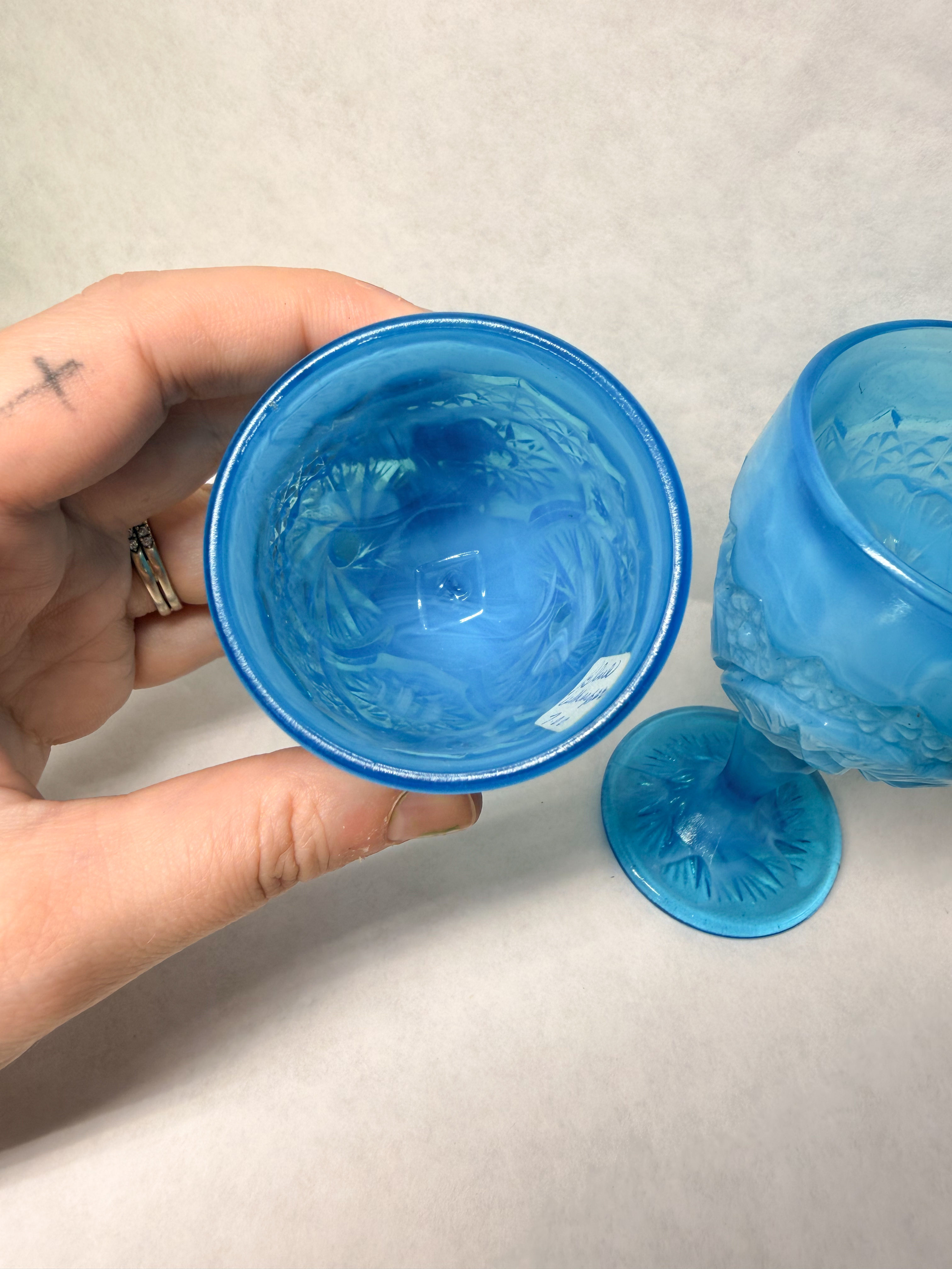 BOYD BLUE GLASS MARBLED SLAG GOBLETS, 20TH CENTURY