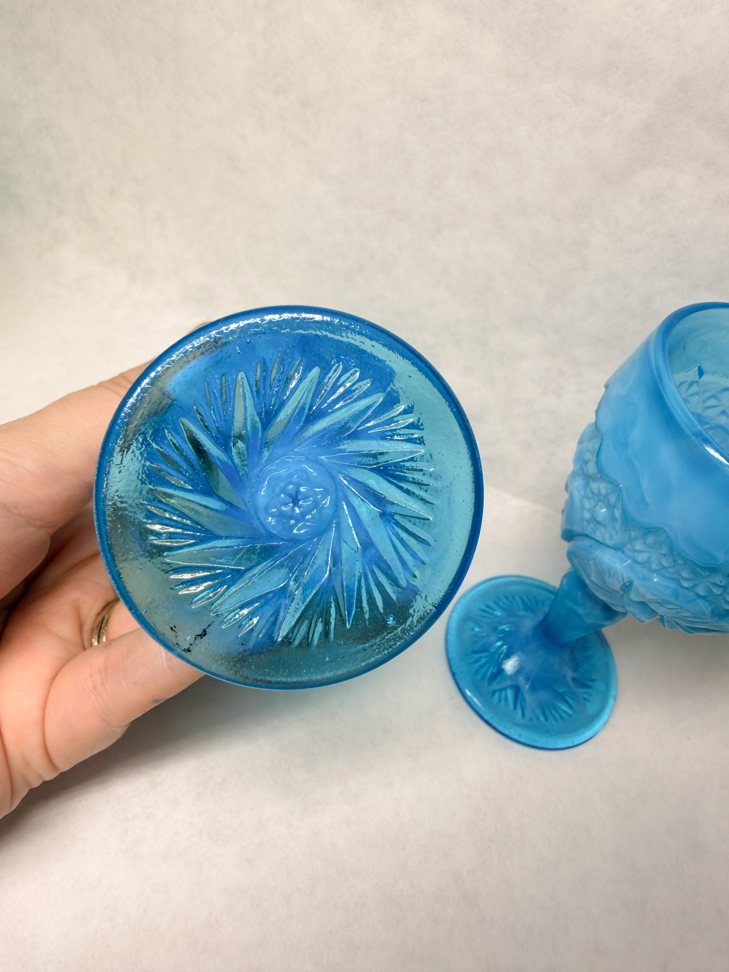 BOYD BLUE GLASS MARBLED SLAG GOBLETS, 20TH CENTURY