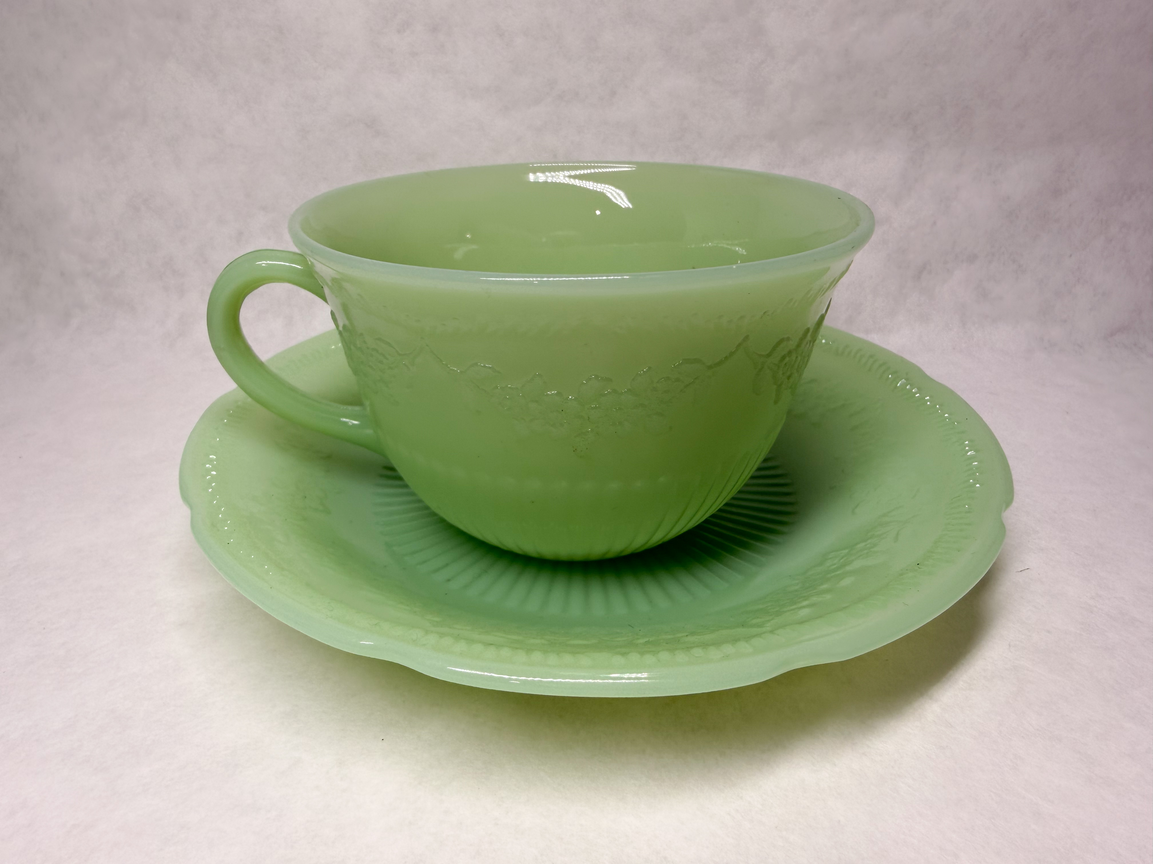 MOSSER JADEITE CUP AND SAUCER