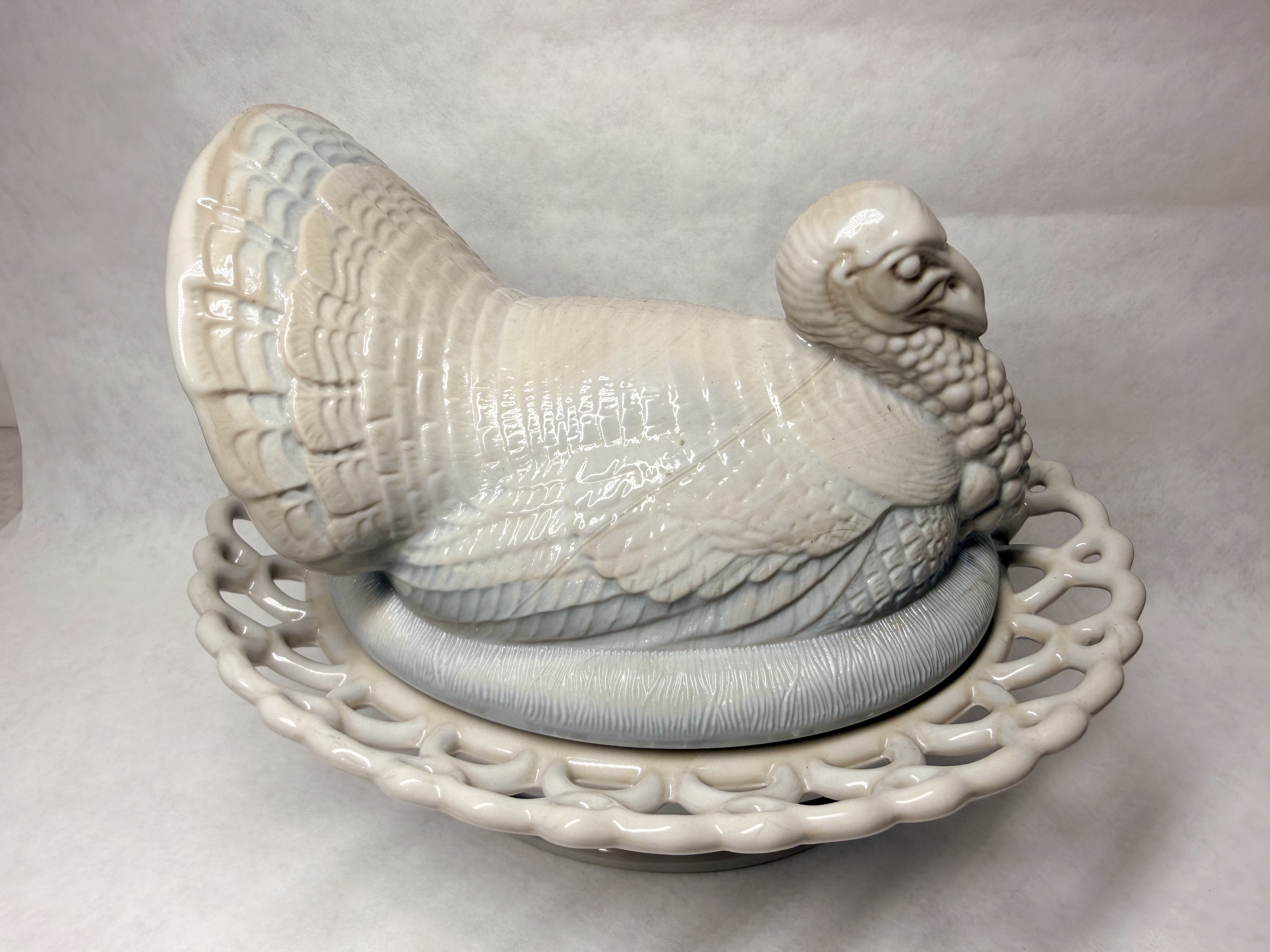MOSSER MARBLE GLASS SLAG TURKEY DISH