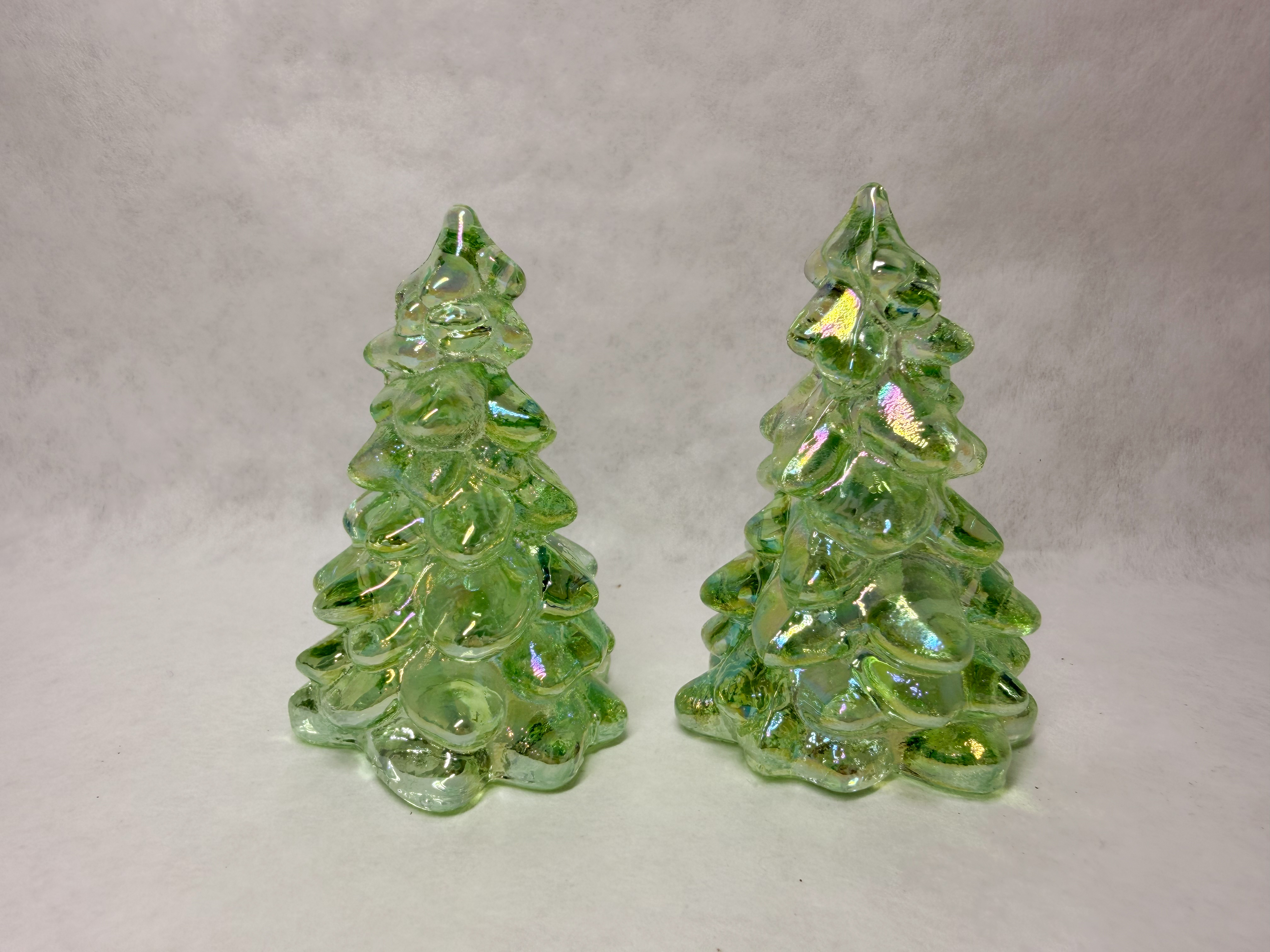 MOSSER MINI PAIR OF CARNIVAL GLASS TREES, CONTEMPORARY
