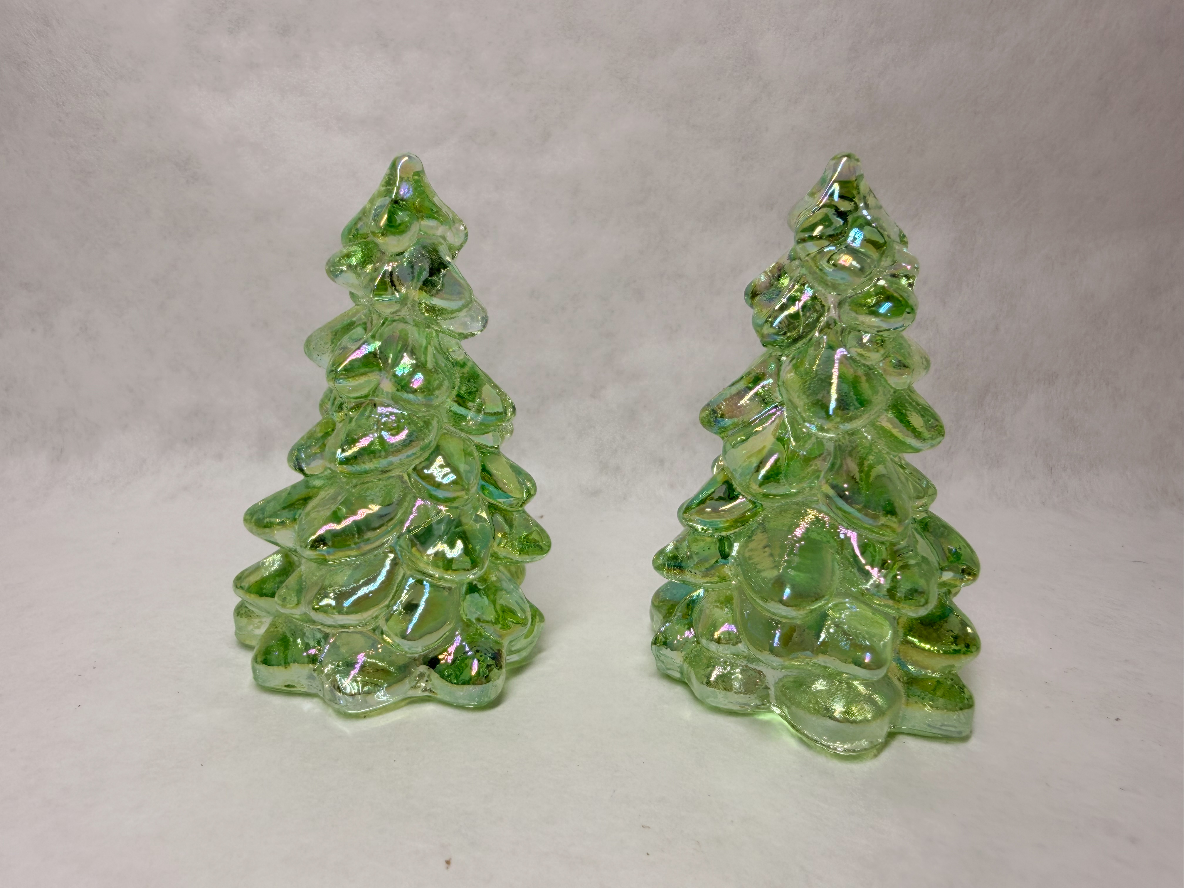 MOSSER MINI PAIR OF IRIDESCENT GREEN GLASS TREES