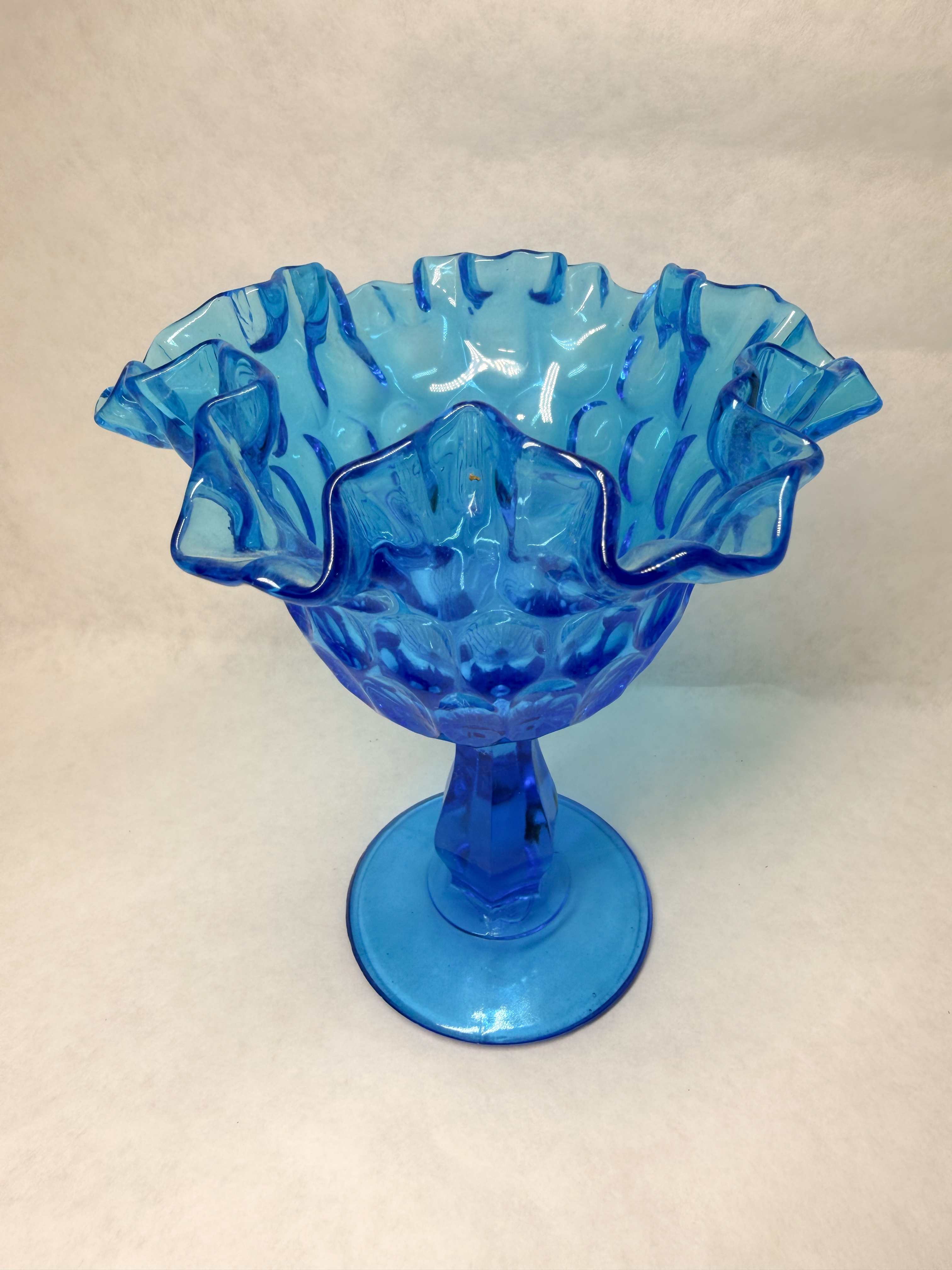 FENTON COLONIAL BLUE GLASS COMPOTE CIRCA 1970