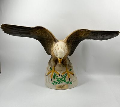 FRATERNAL ORDER OF EAGLES CERAMIC DECANTER, 1987. Hand-painted ceramic commemorative decanter 