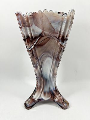 IMPERIAL SLAG GLASS VASE, MID-20TH CENTURY. Pressed three-sided footed vase by the Imperial 
