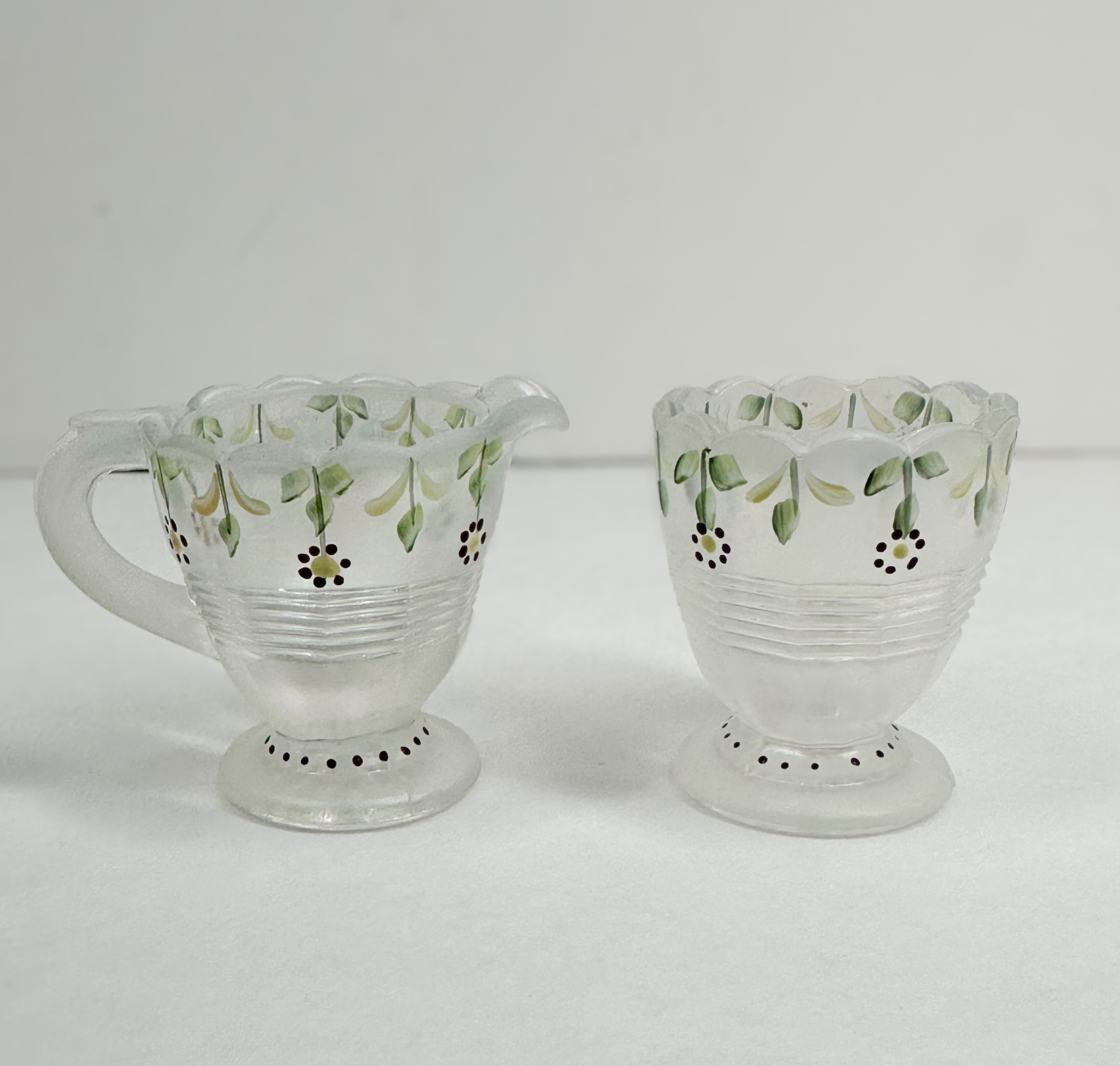 HAND-PAINTED FROSTED GLASS CREAMER AND SUGAR