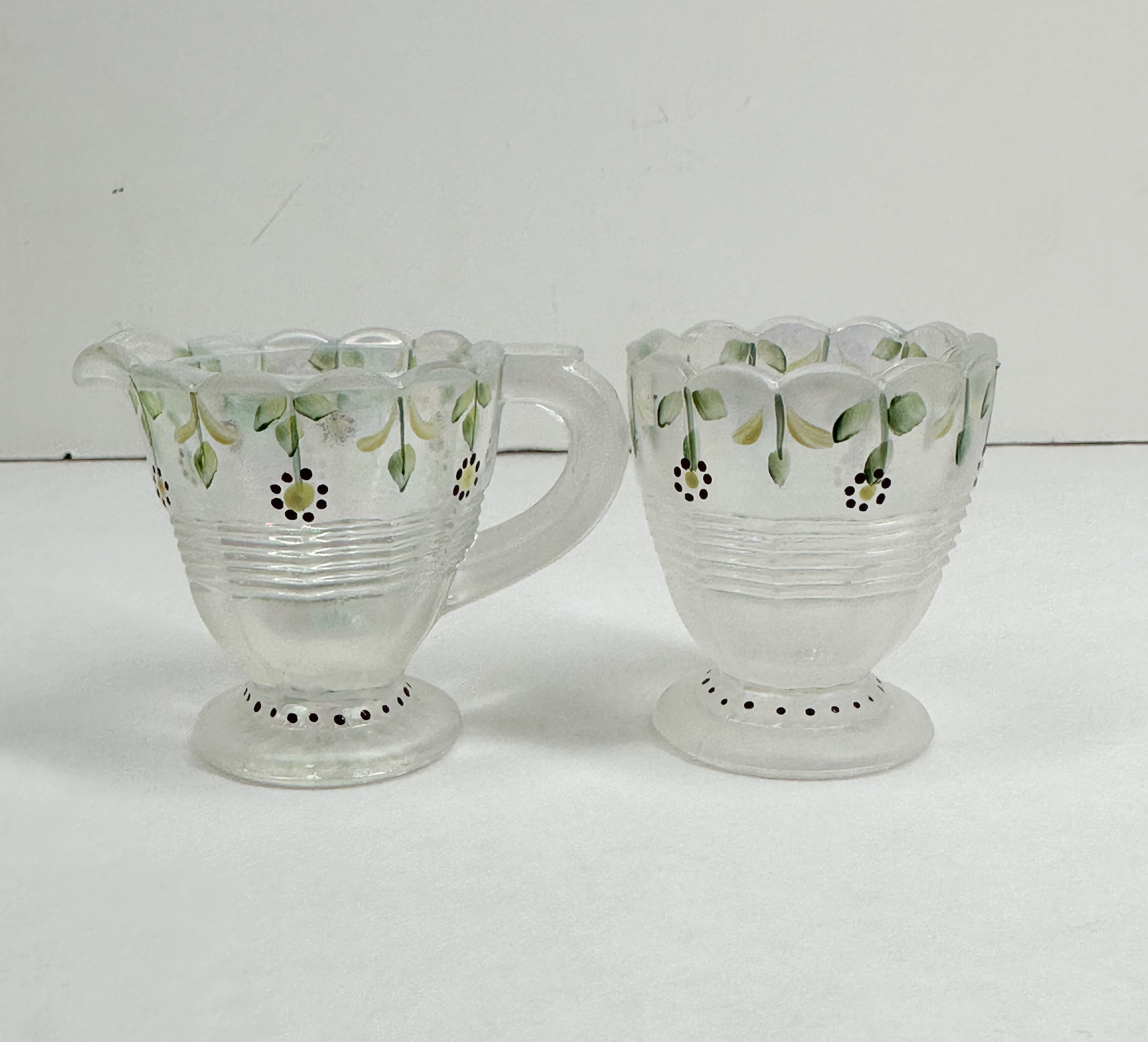 HAND-PAINTED FROSTED GLASS CREAMER AND SUGAR