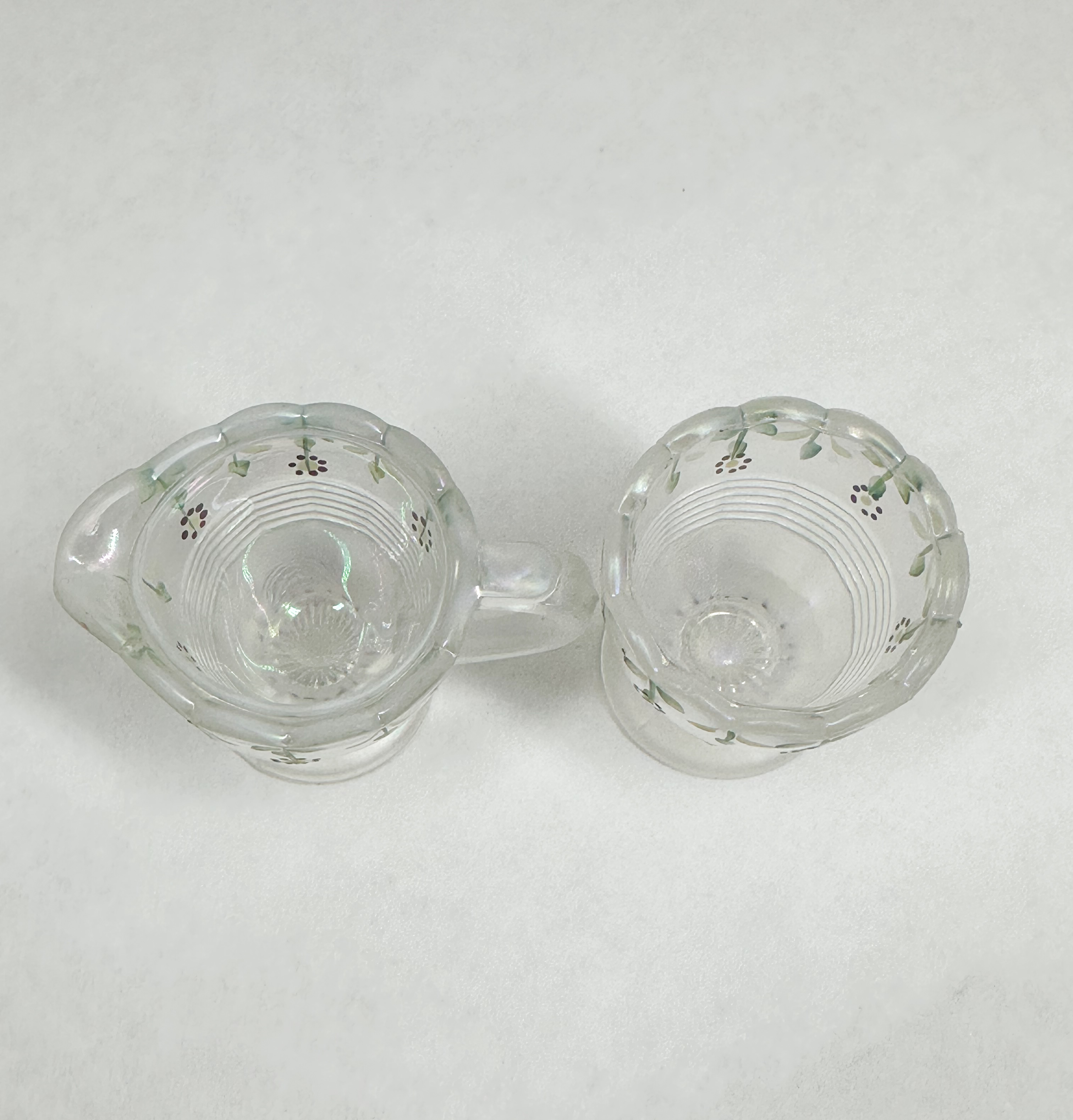 HAND-PAINTED FROSTED GLASS CREAMER AND SUGAR