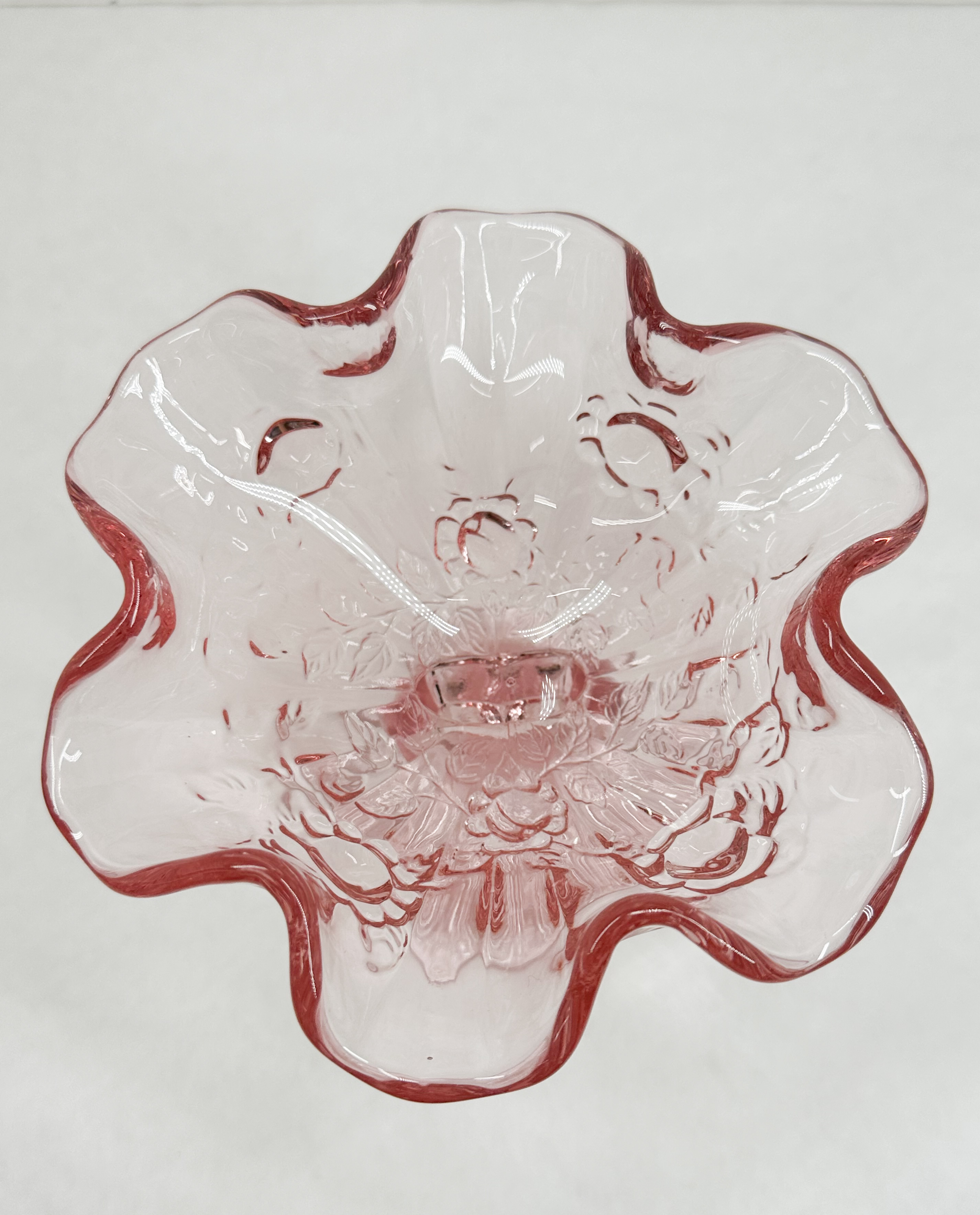 FENTON PINK CABBAGE ROSE COMPOTE, 1990S