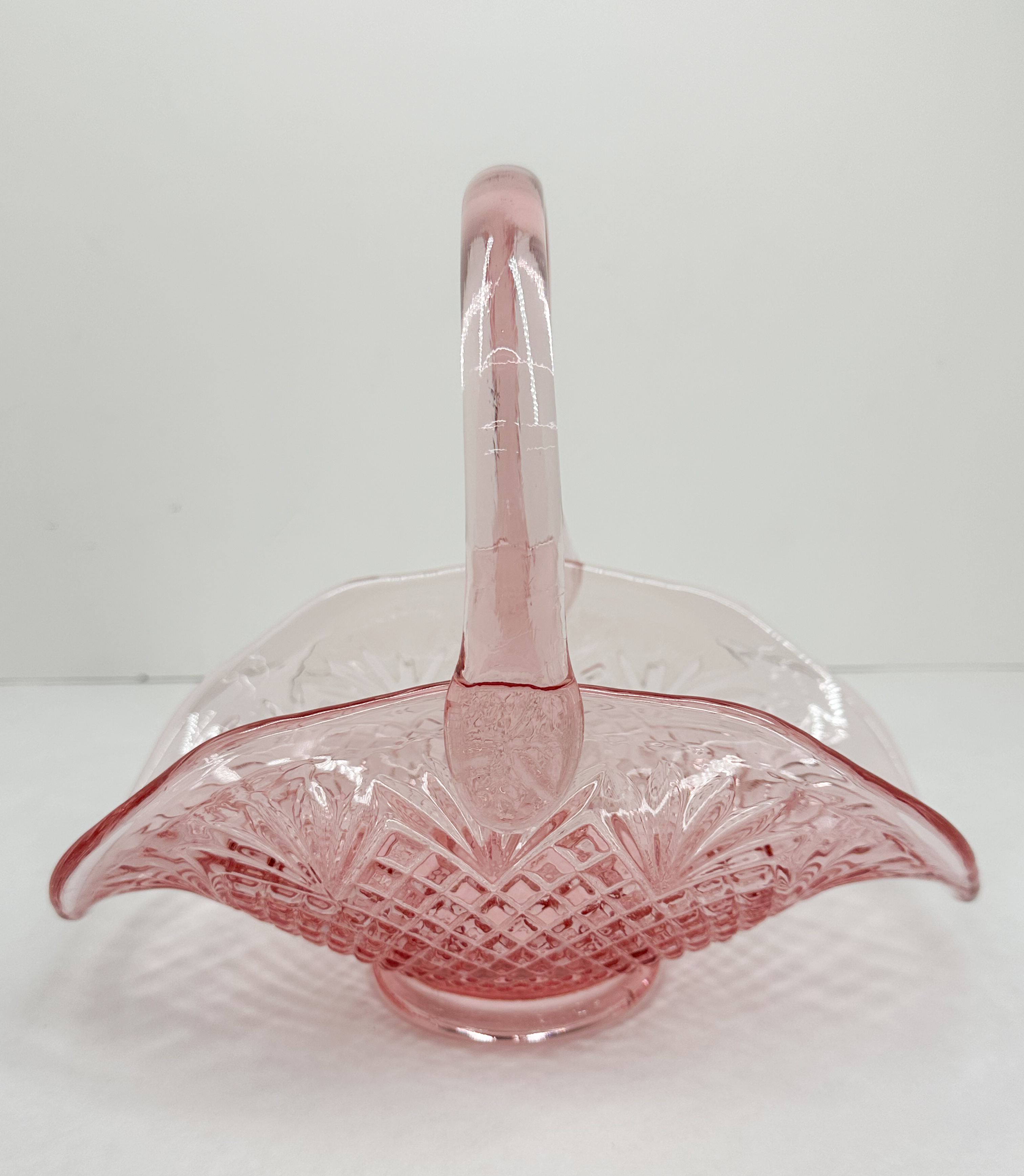 FENTON PINK GLASS BASKET, 1970S