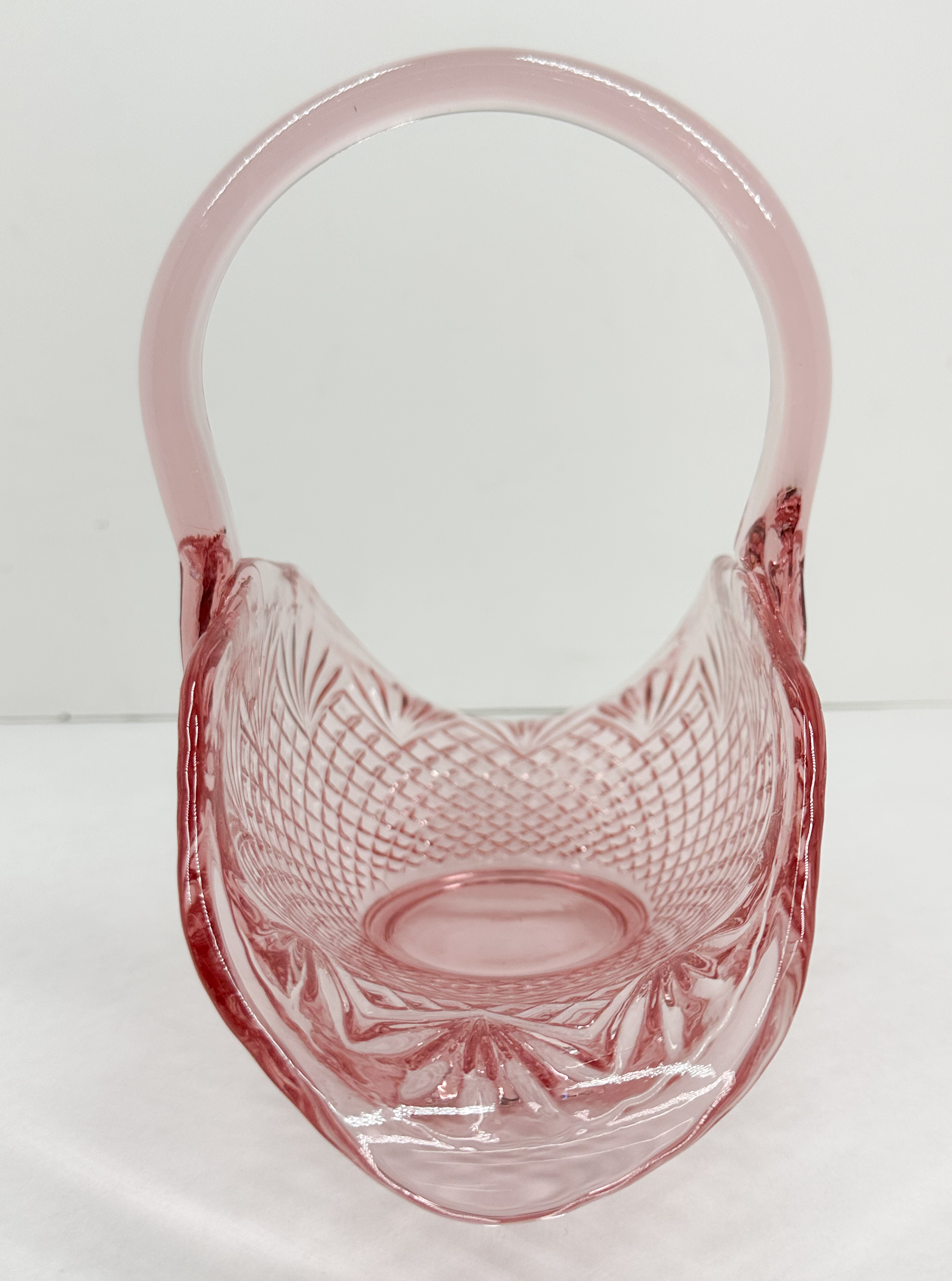 FENTON PINK GLASS BASKET, 1970S