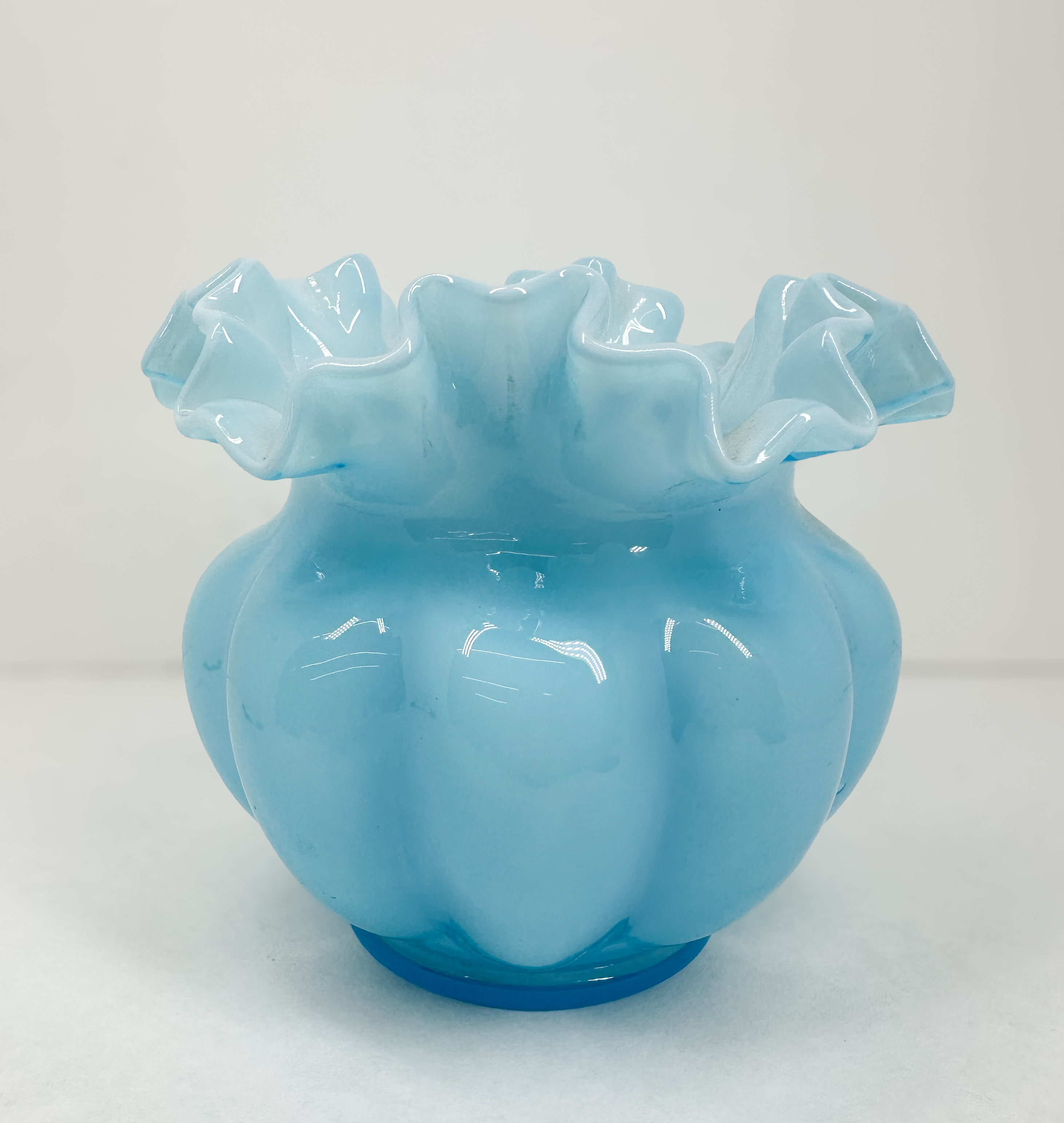 FENTON BLUE OVERLAY MELON VASE