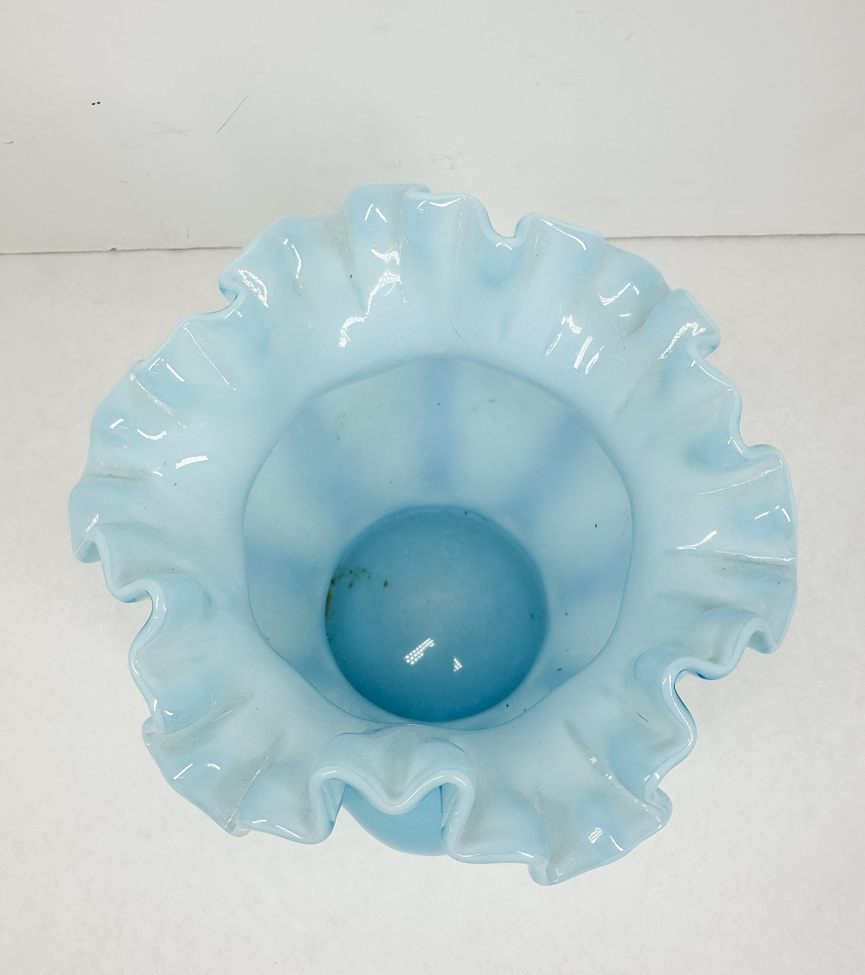 FENTON BLUE OVERLAY MELON VASE
