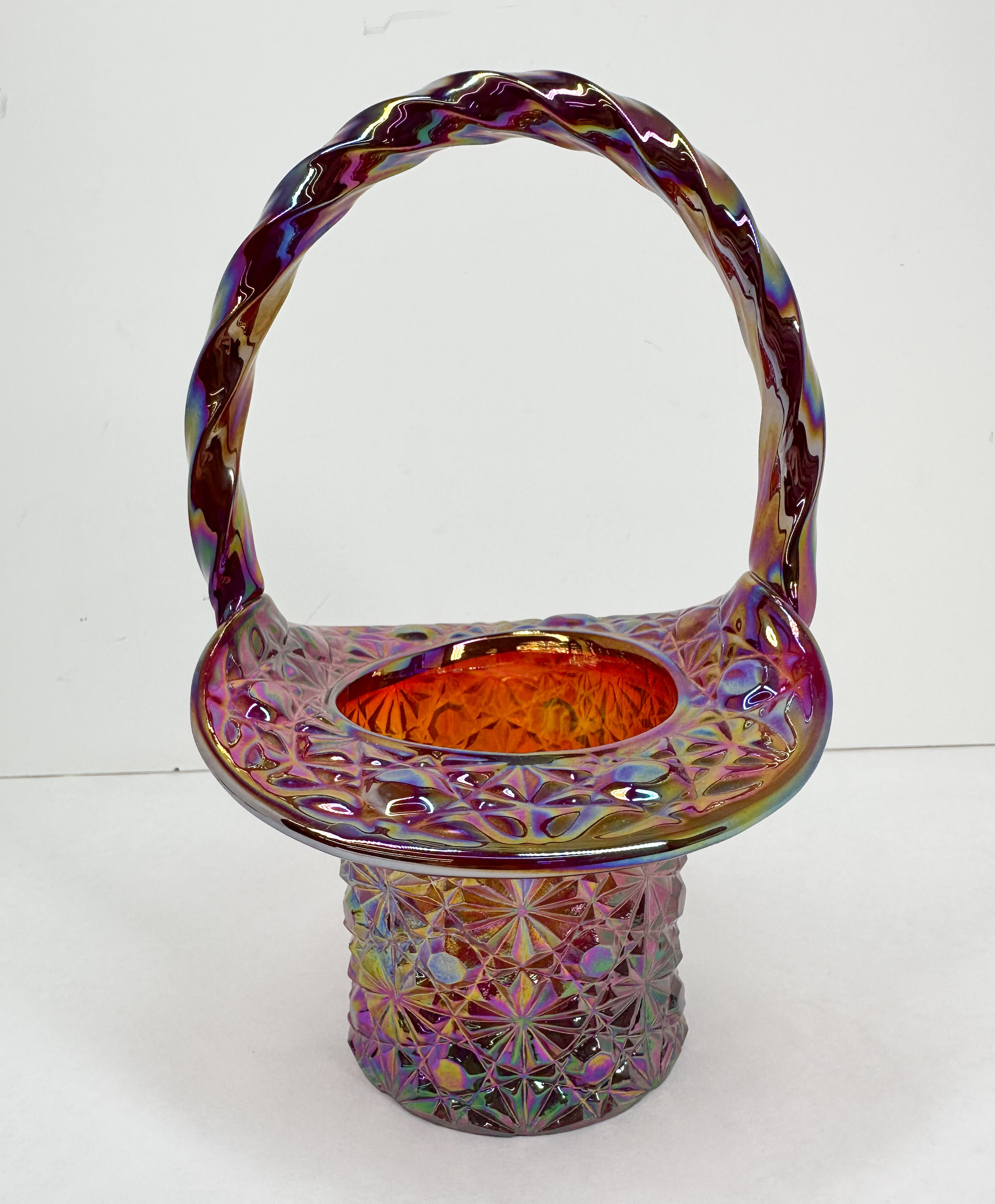 FENTON RED CARNIVAL GLASS BASKET 1990S