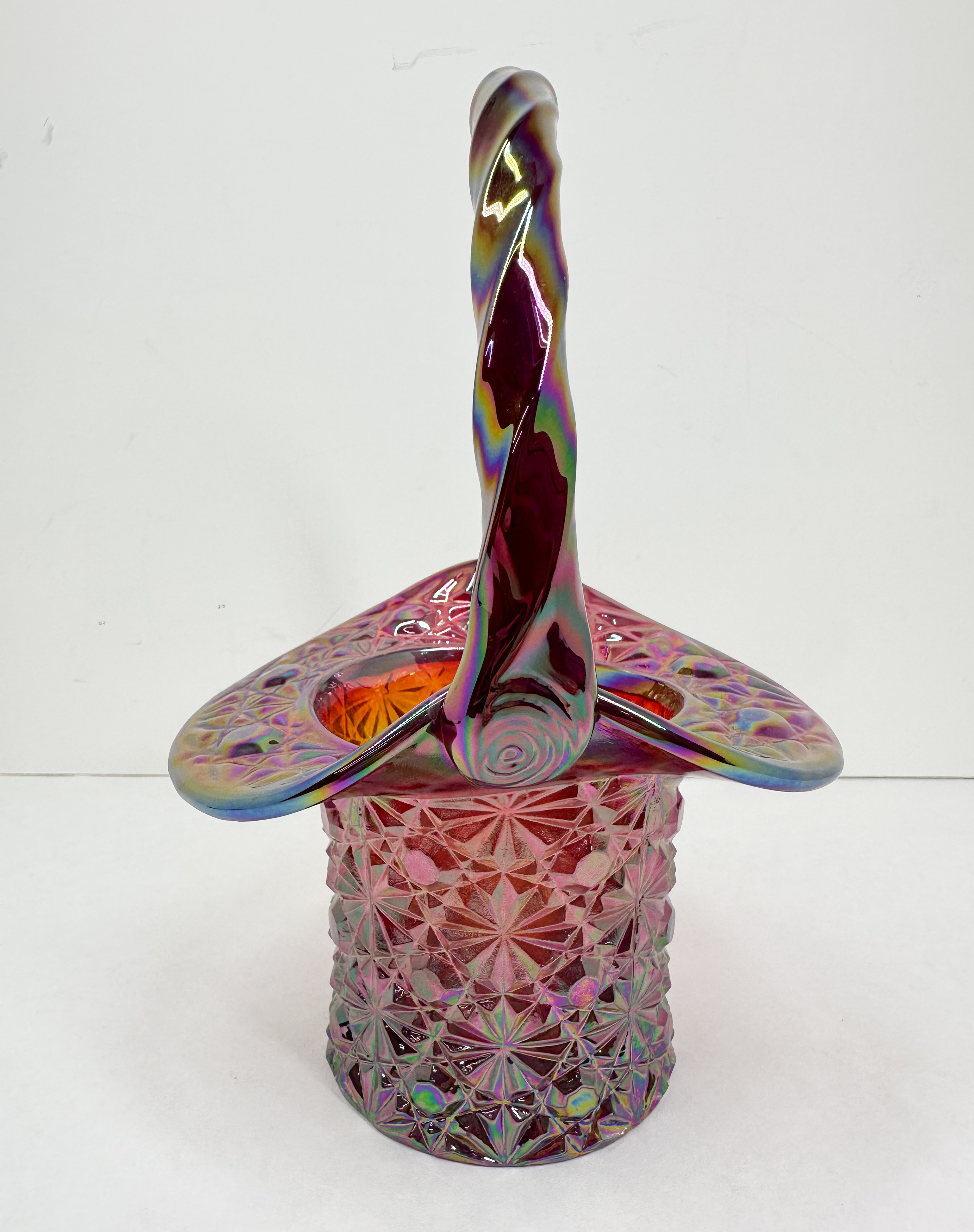 FENTON RED CARNIVAL GLASS BASKET 1990S