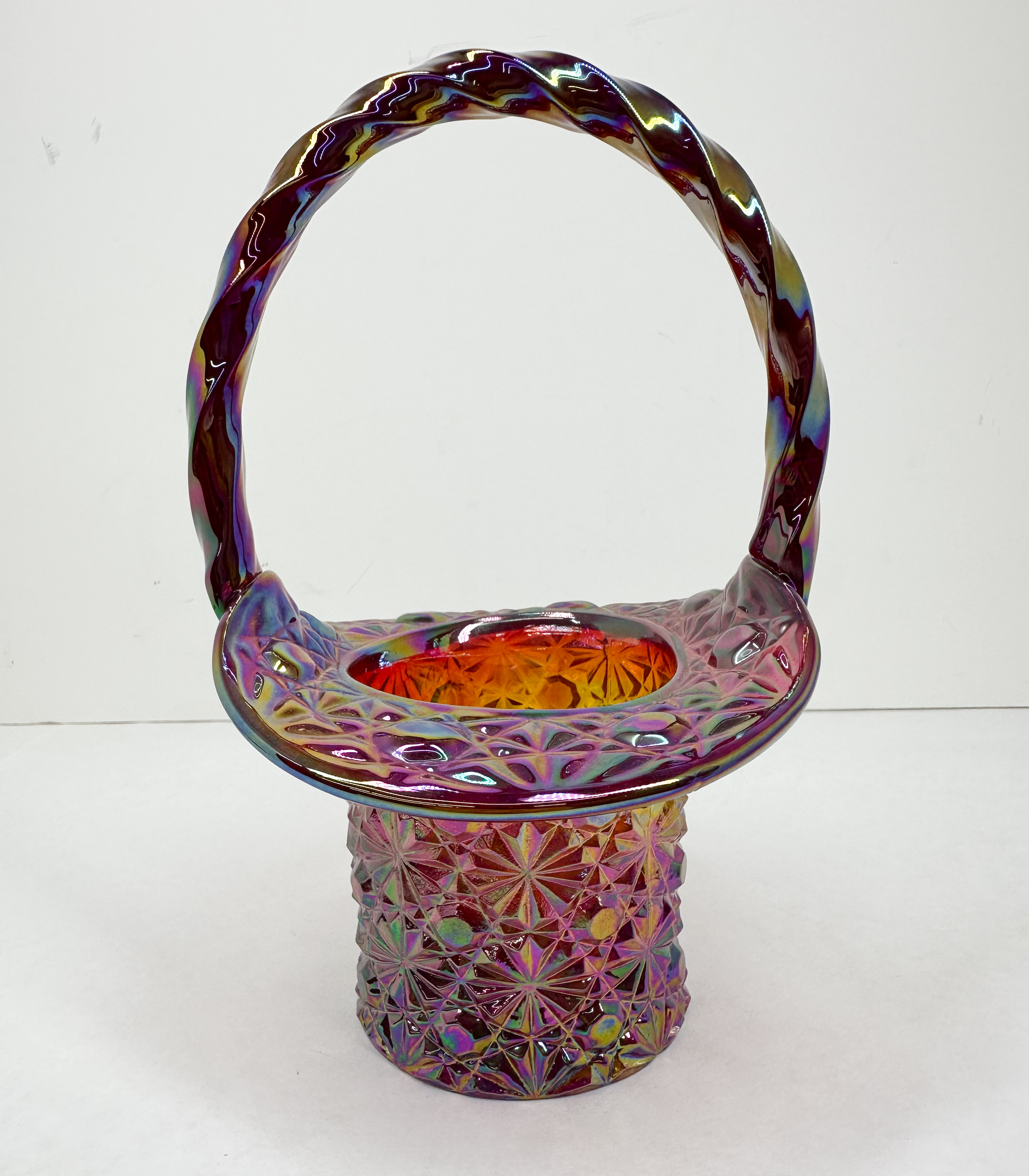 FENTON RED CARNIVAL GLASS BASKET 1990S