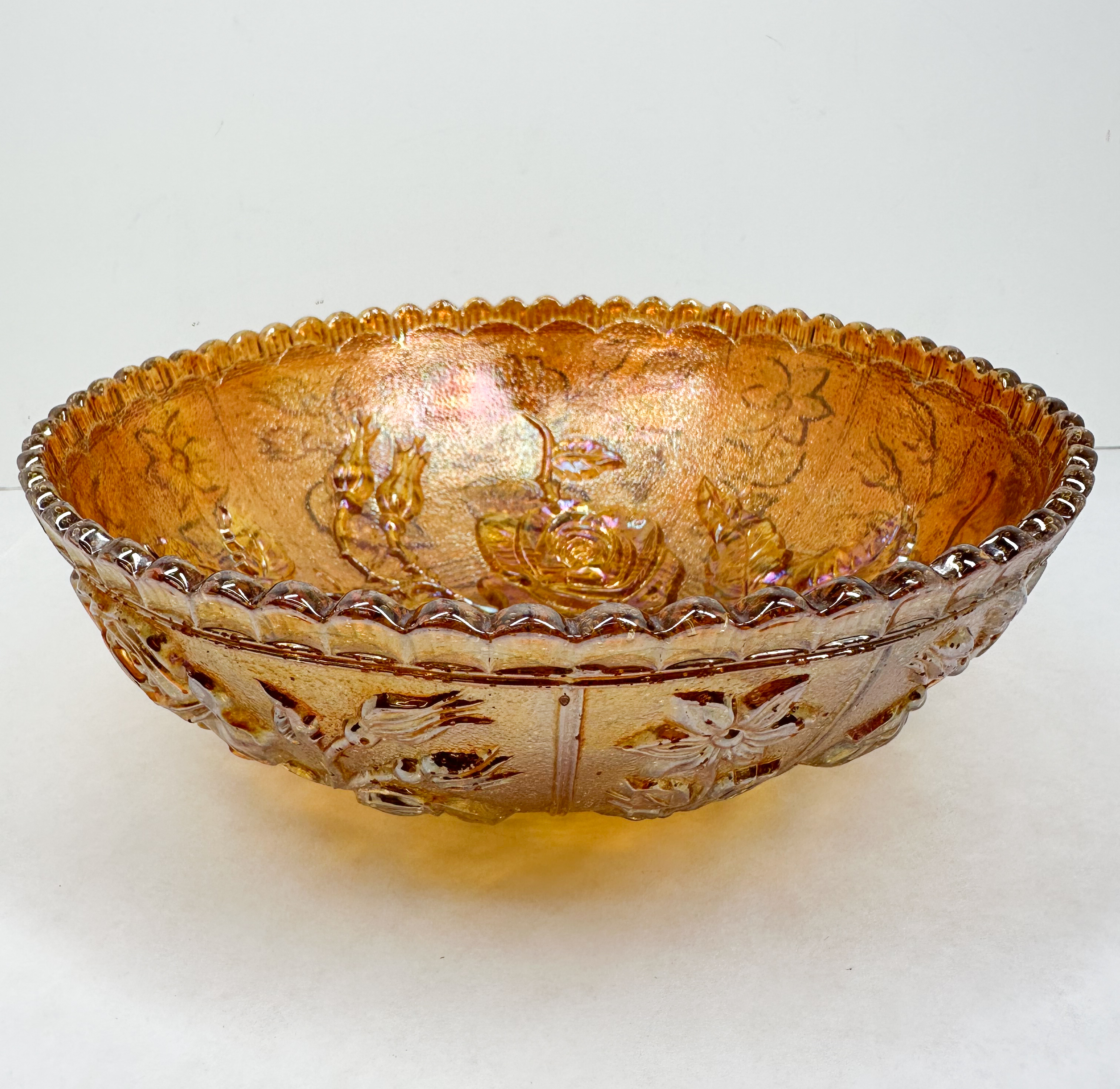 MARIGOLD CARNIVAL GLASS ROSE BOWL