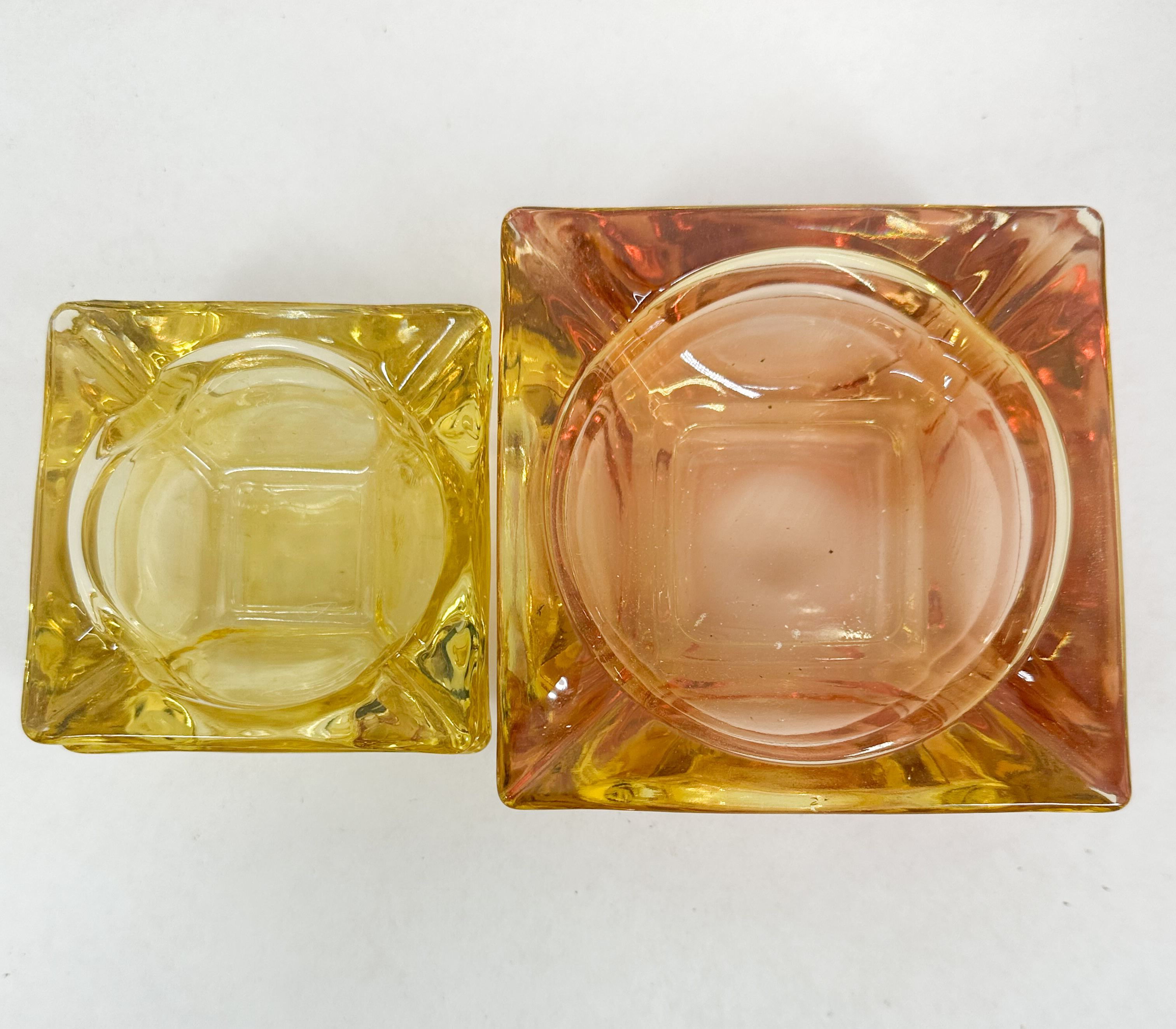 SIX MID-CENTURY PRESSED GLASS ASHTRAYS
