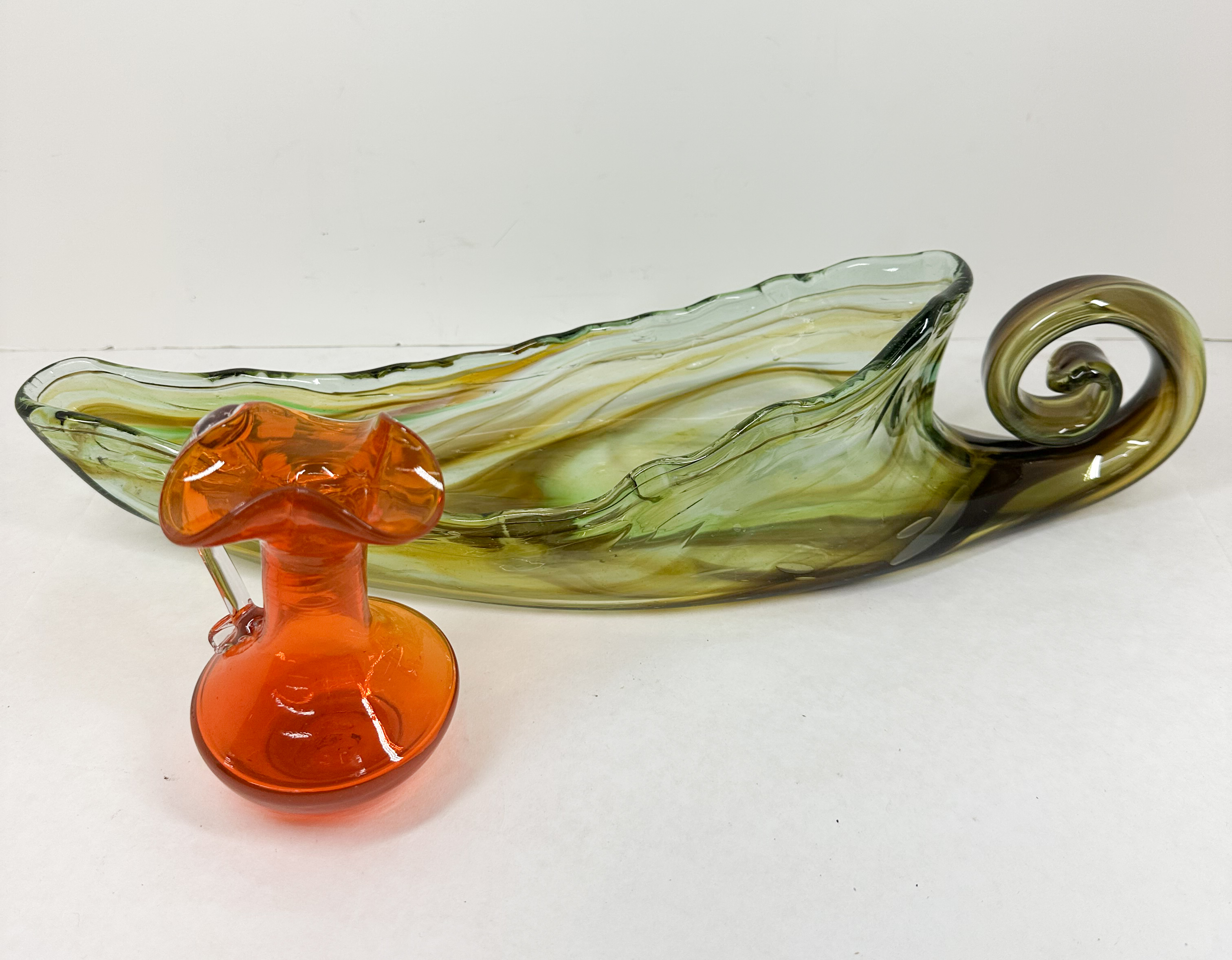 TWO PIECES HAND-BLOWN ART GLASS, MID-CENTURY