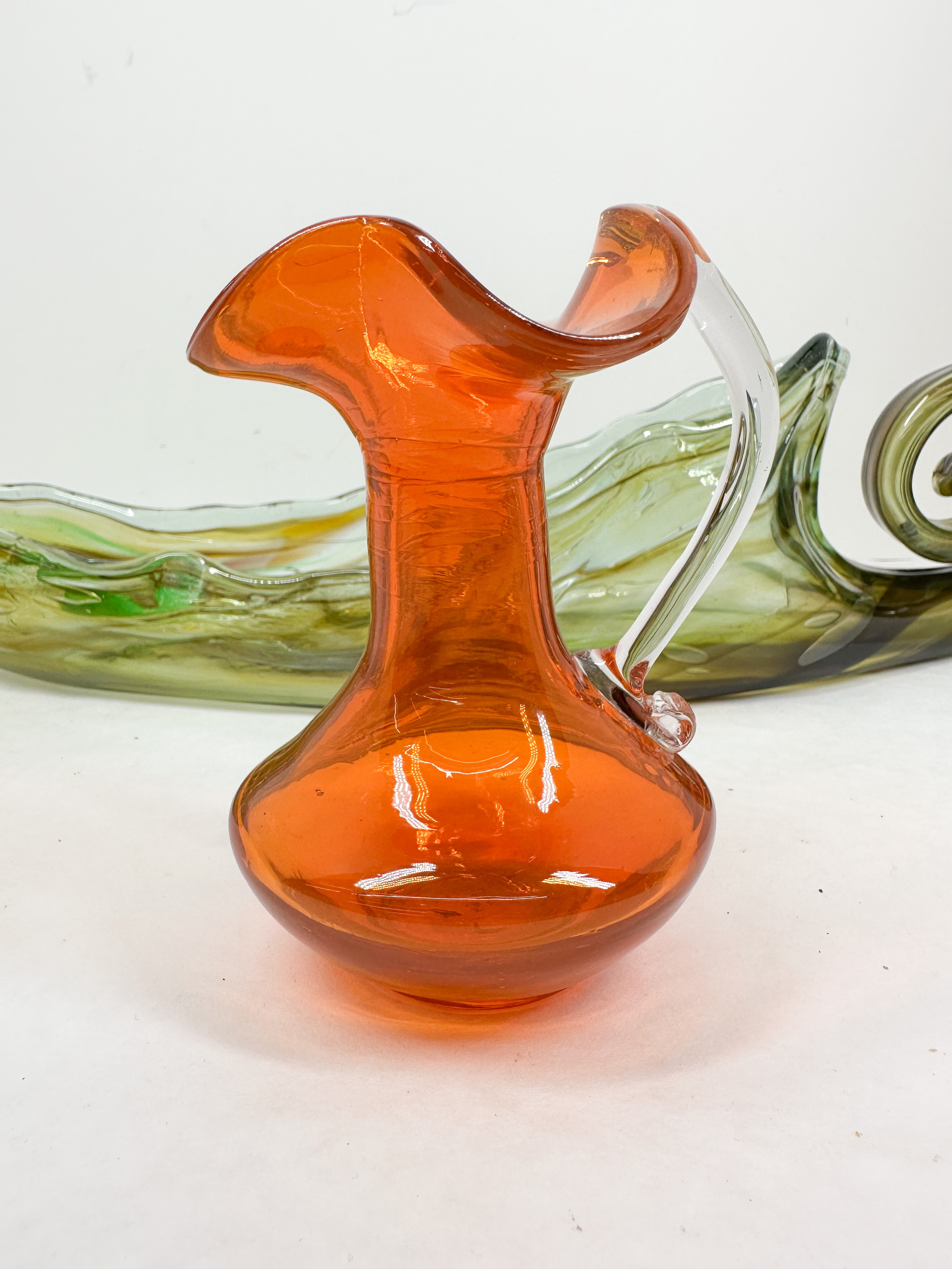 TWO PIECES HAND-BLOWN ART GLASS, MID-CENTURY