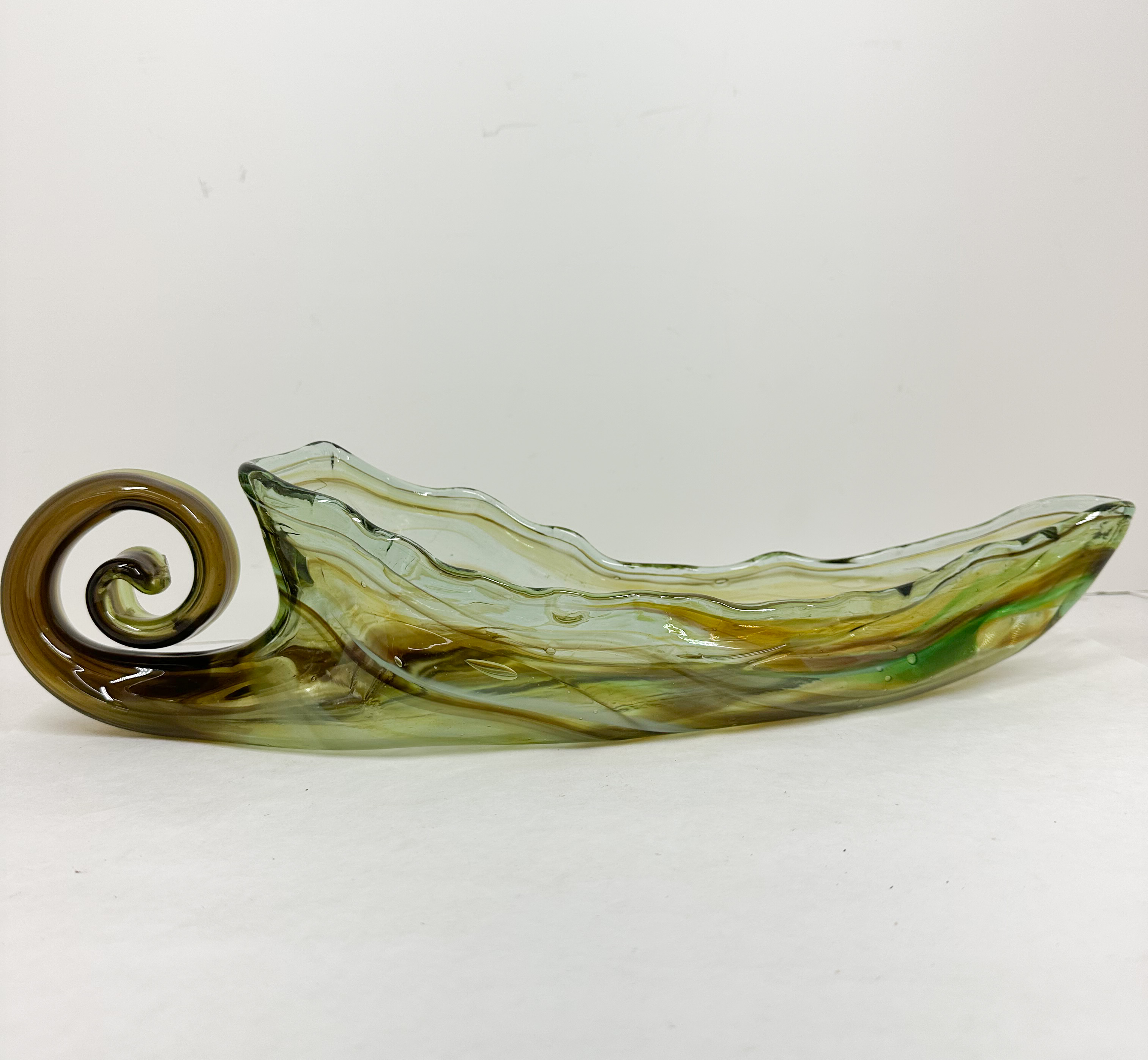 TWO PIECES HAND-BLOWN ART GLASS, MID-CENTURY