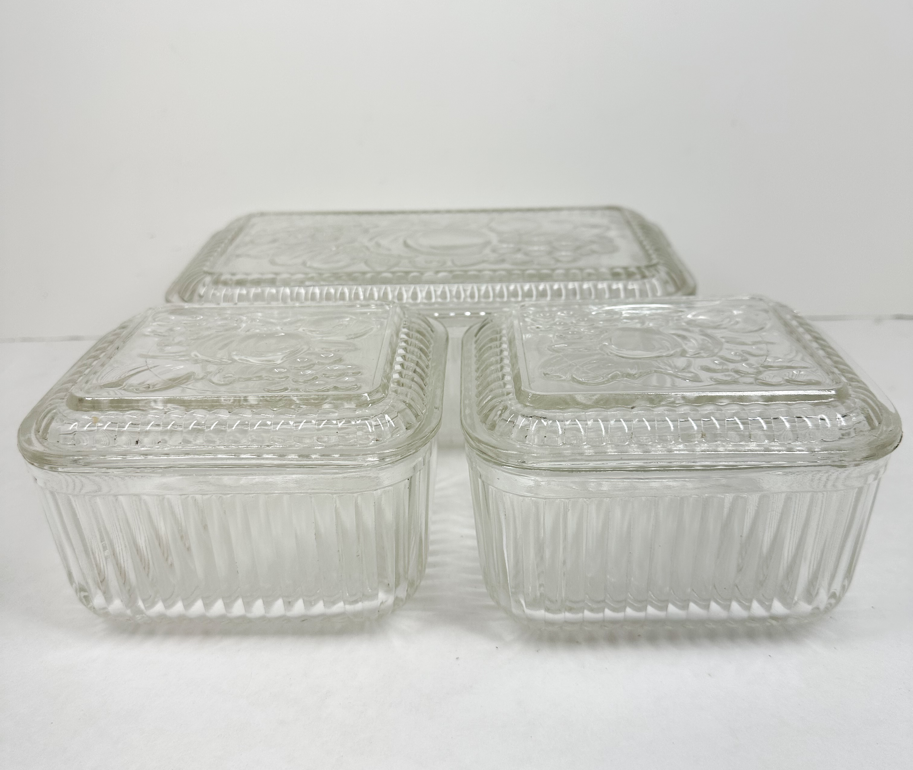 PRESSED GLASS REFRIGERATOR TRIO, MID-CENTURY