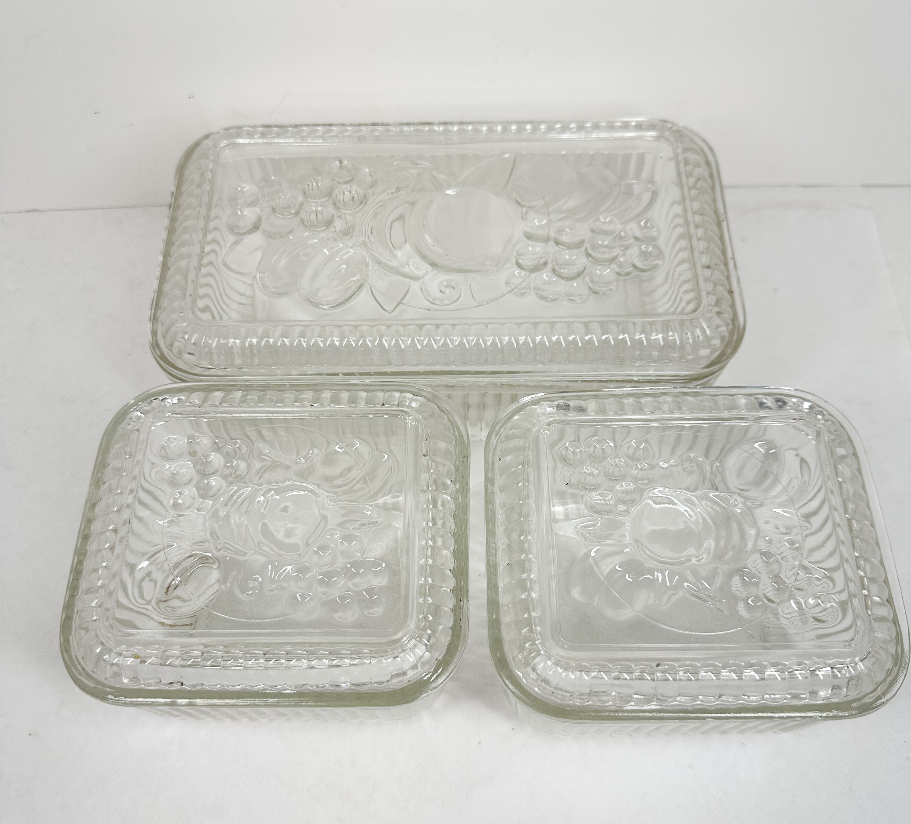 PRESSED GLASS REFRIGERATOR TRIO, MID-CENTURY