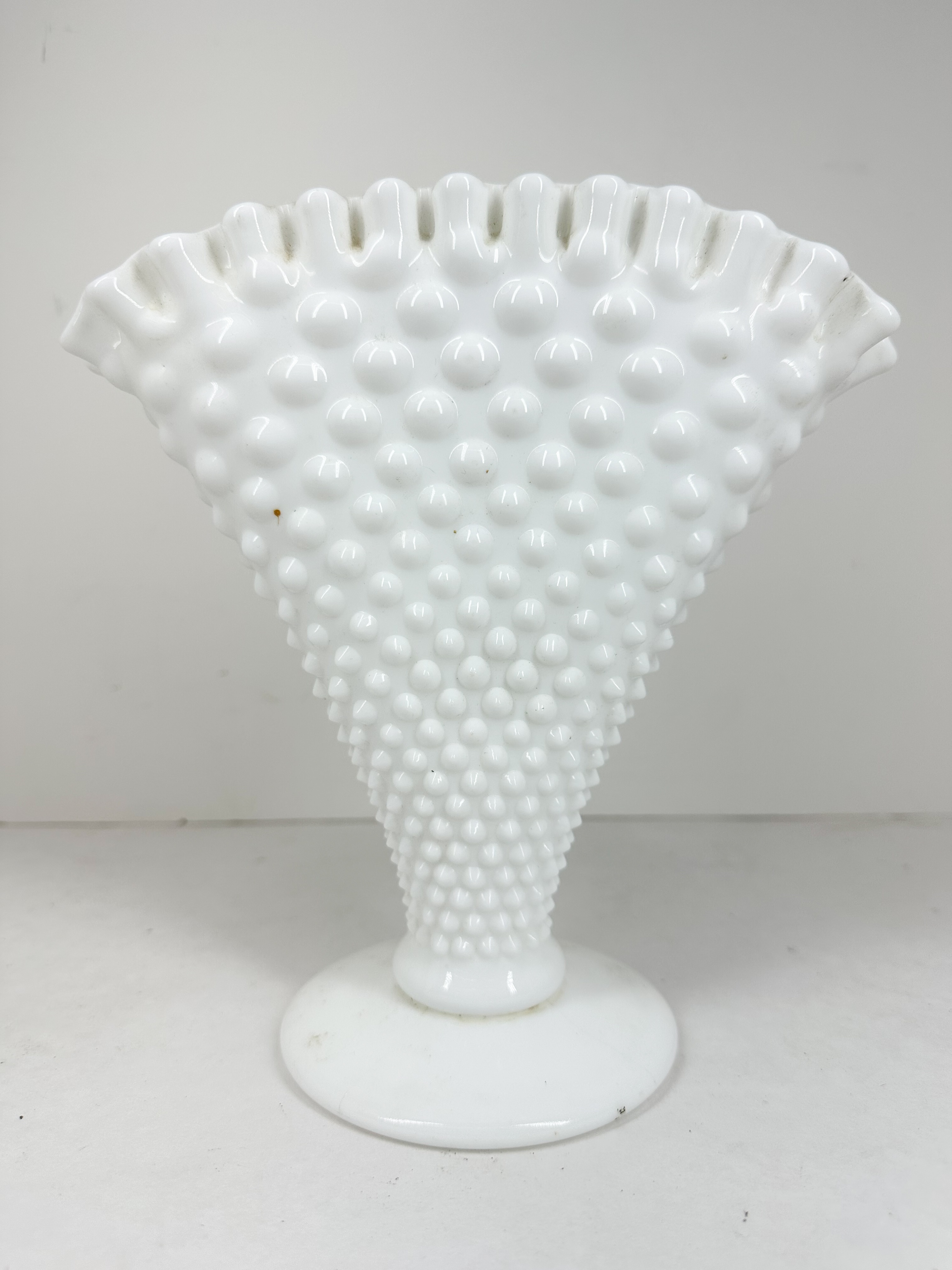 HOBNAIL MILK GLASS FAN VASE MID-CENTURY