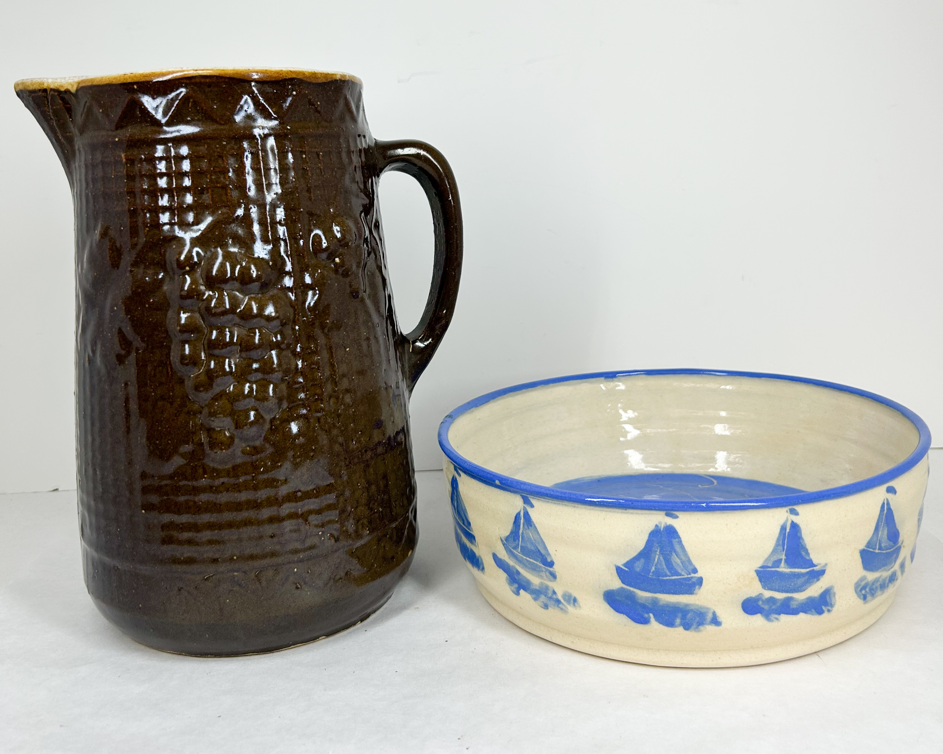 JUDY LONGTON BOWL AND STONEWARE PITCHER