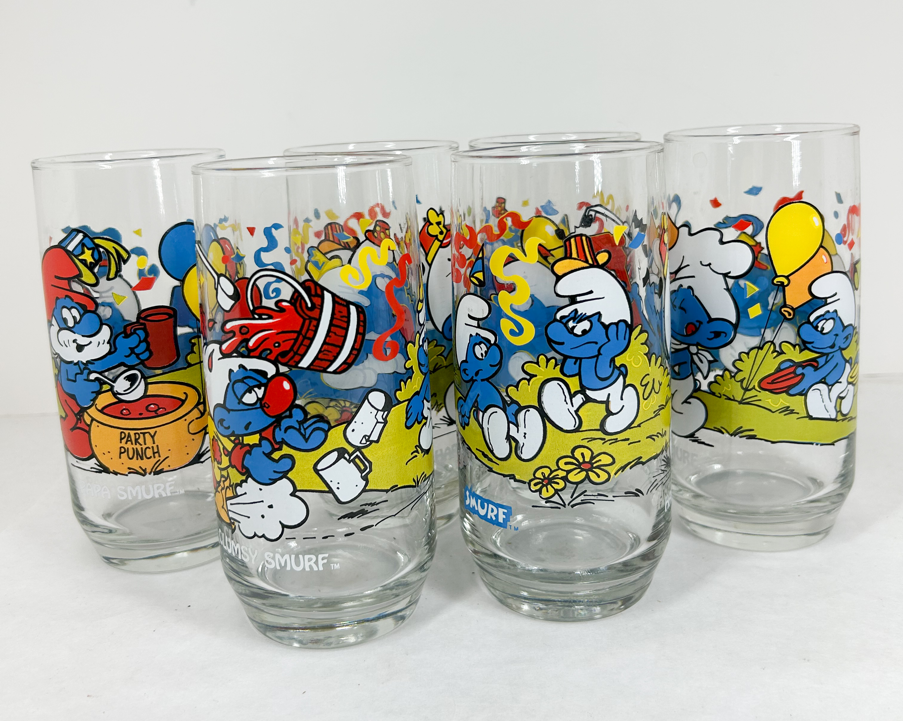 WALLACE BERRIE GLASS SMURF TUMBLERS 1983