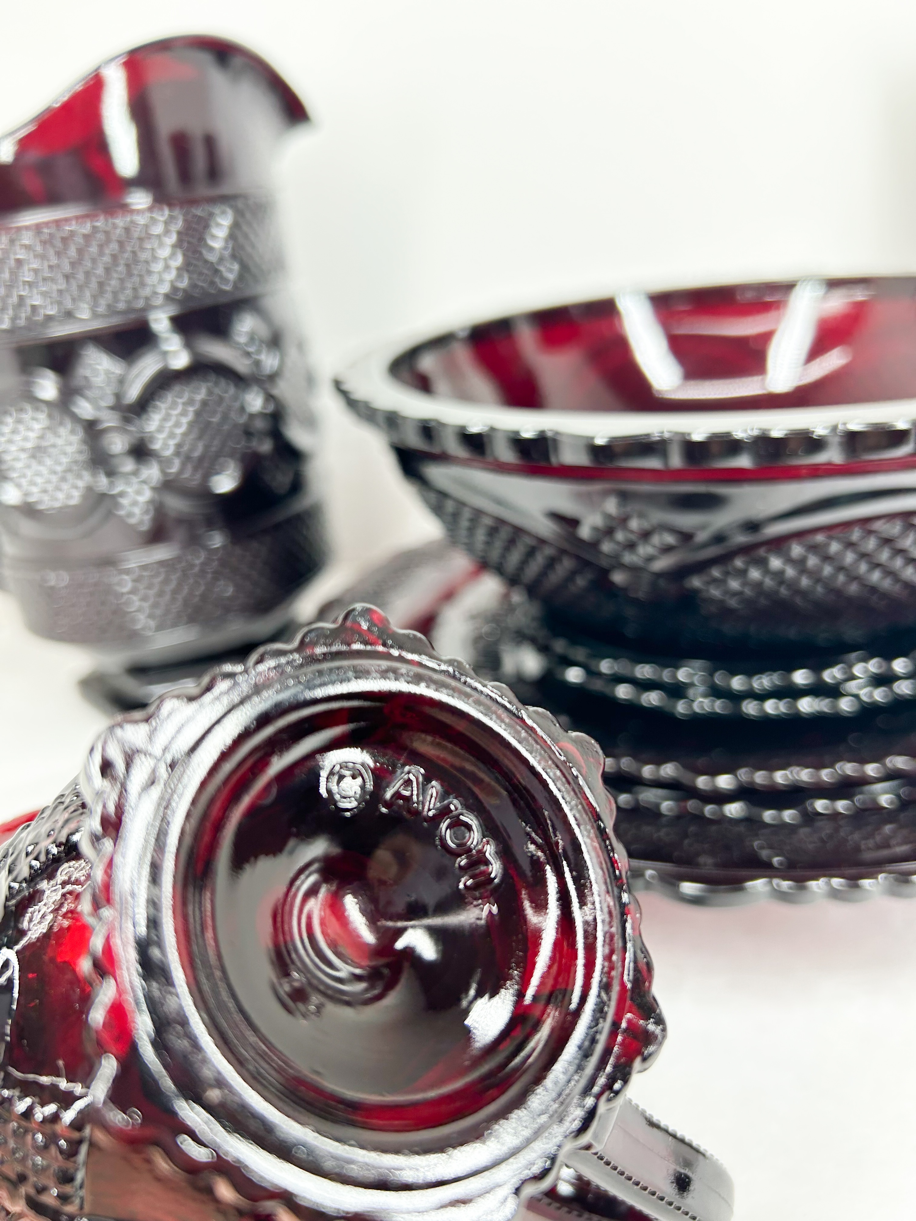 AVON RUBY PRESSED GLASS COLLECTION, C. 1975