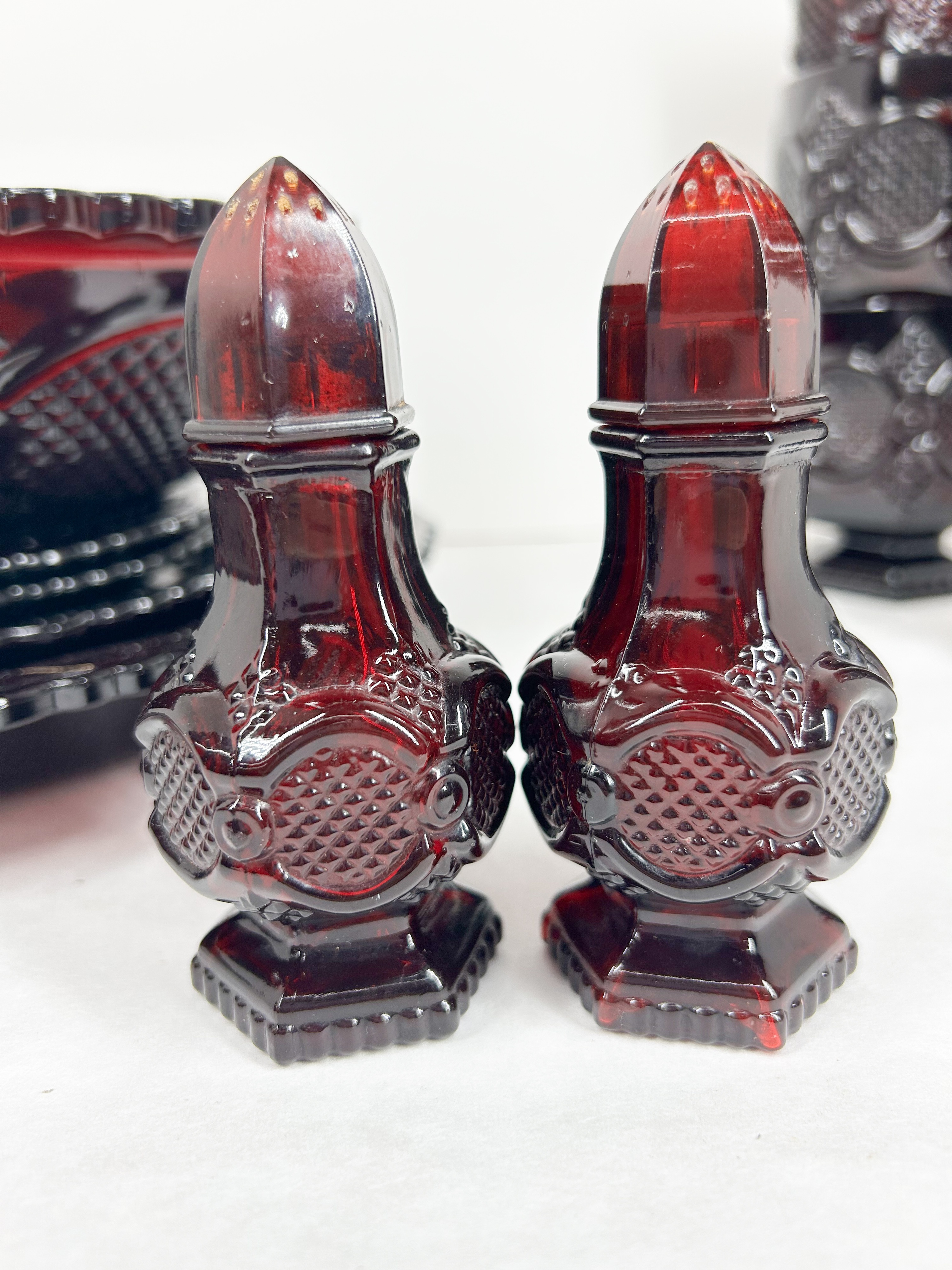 AVON RUBY PRESSED GLASS COLLECTION, C. 1975