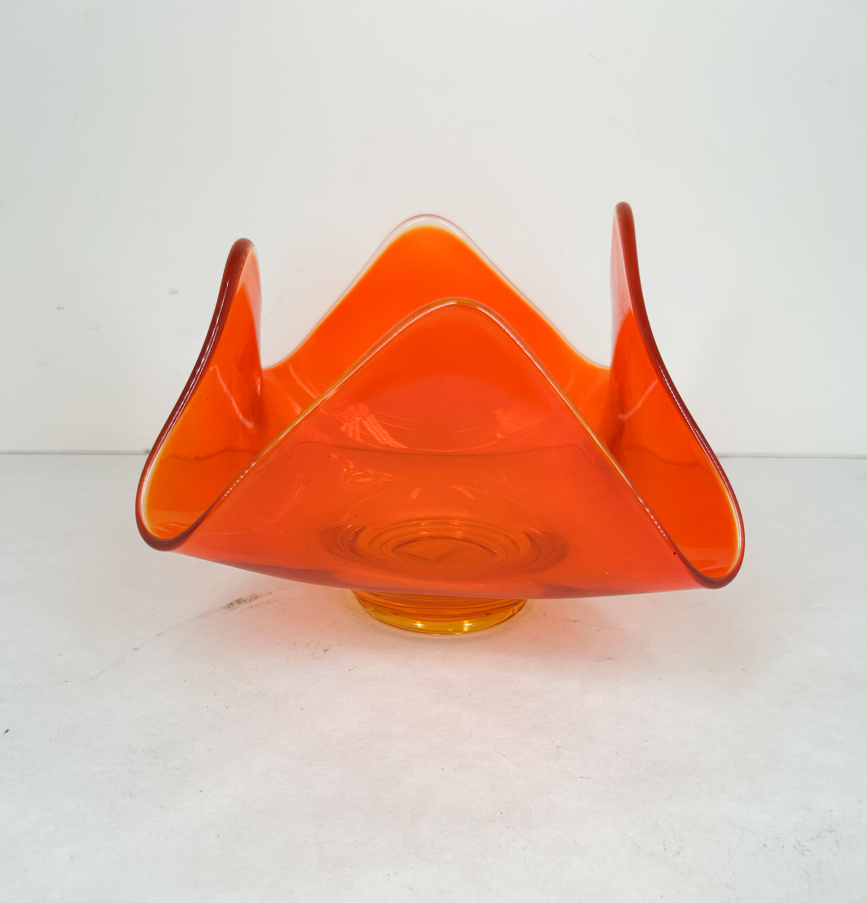 MCM VIKING ORANGE GLASS HANDKERCHIEF BOWL