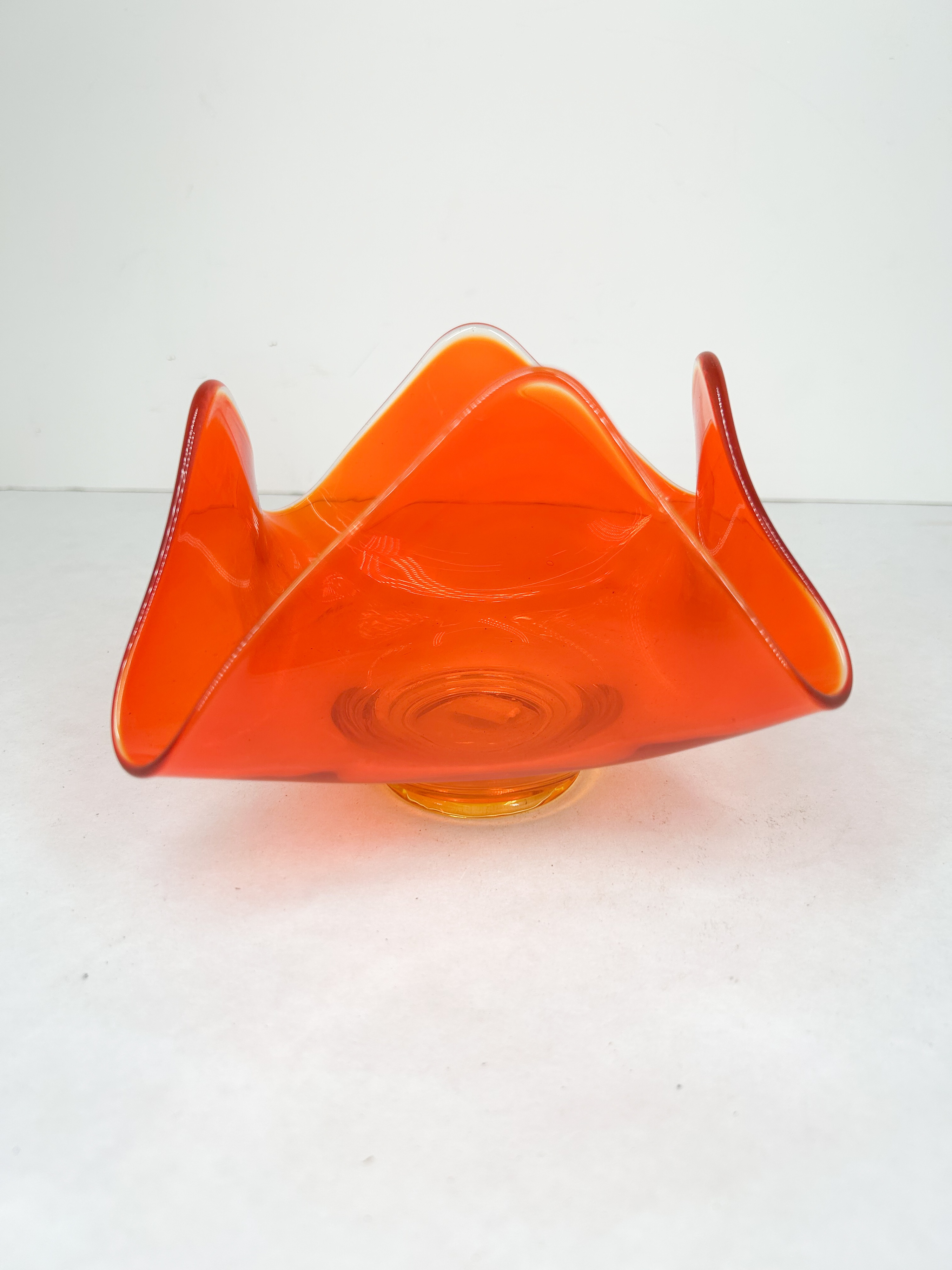 MCM VIKING ORANGE GLASS HANDKERCHIEF BOWL