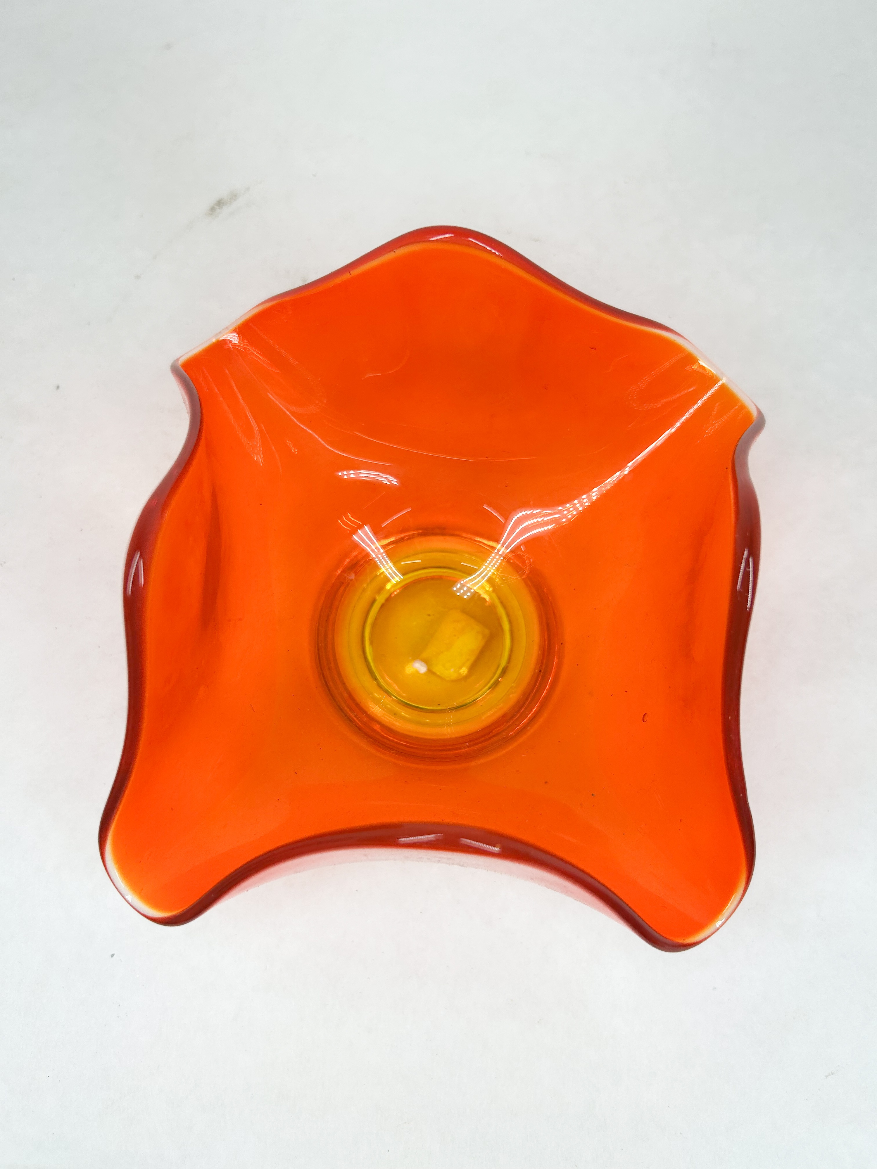 MCM VIKING ORANGE GLASS HANDKERCHIEF BOWL