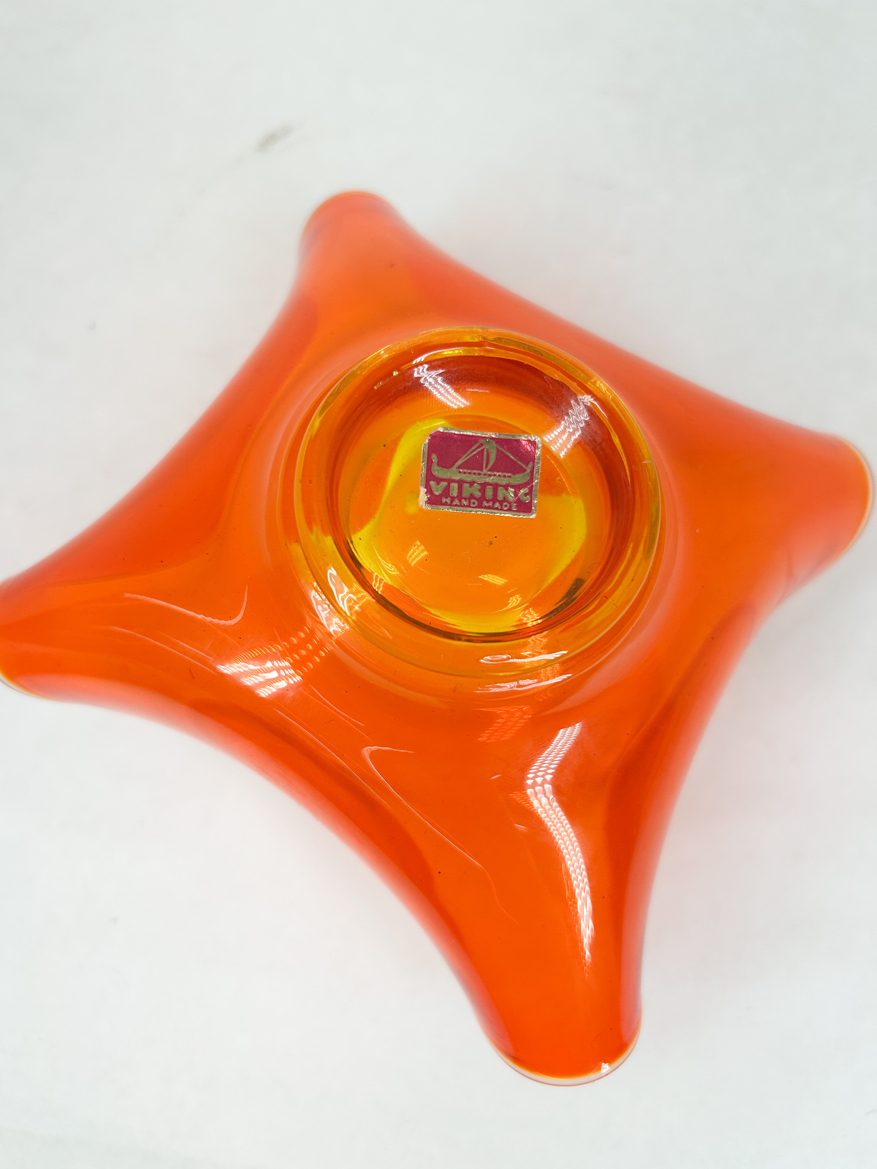 MCM VIKING ORANGE GLASS HANDKERCHIEF BOWL